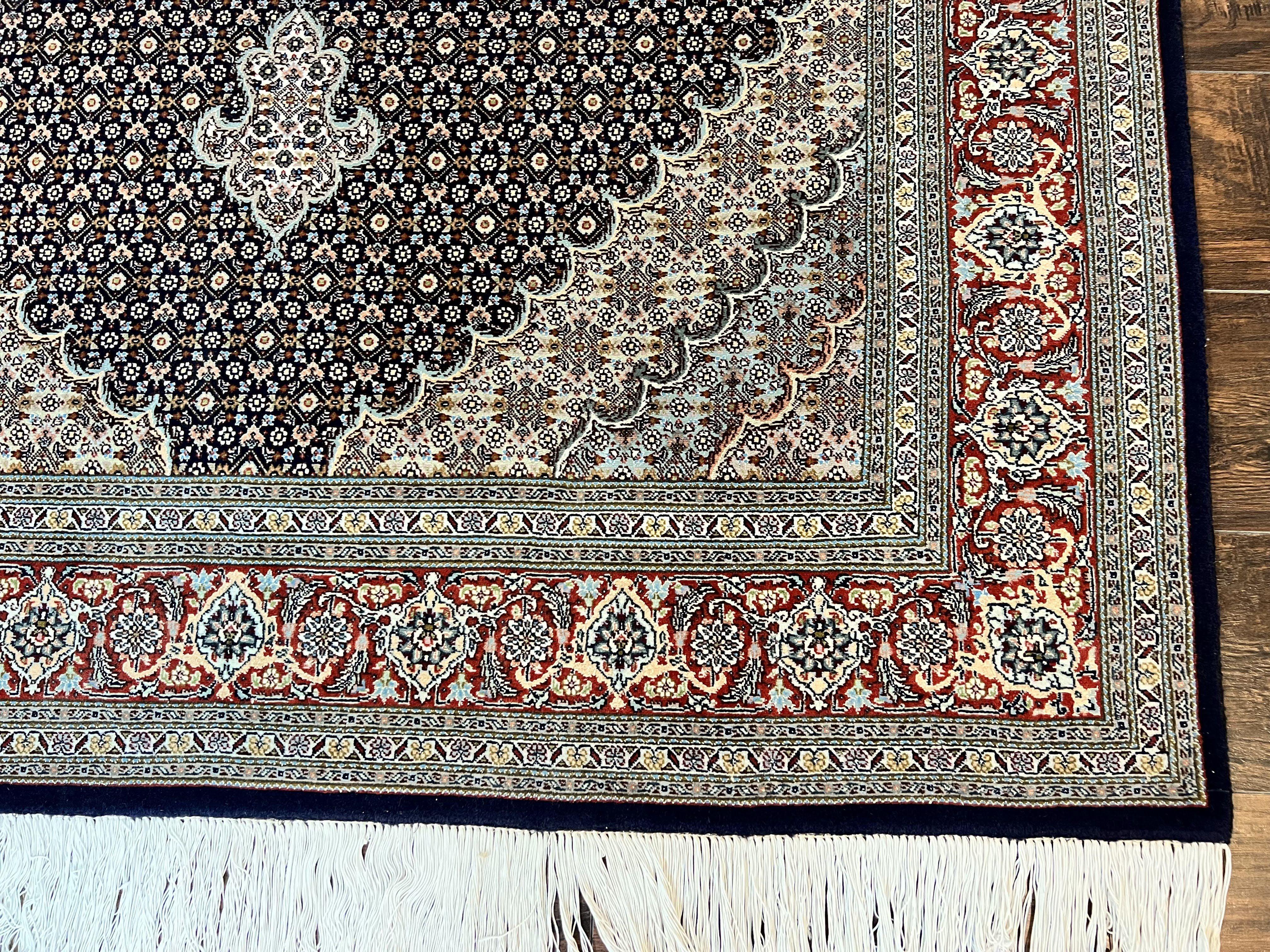 Persian Tabriz Rug 5x7, Wool with Silk Highlights, Hand Knotted Vintage Oriental Carpet, Very Fine, Herati Mahi Pattern, Black, Rare - Jewel Rugs