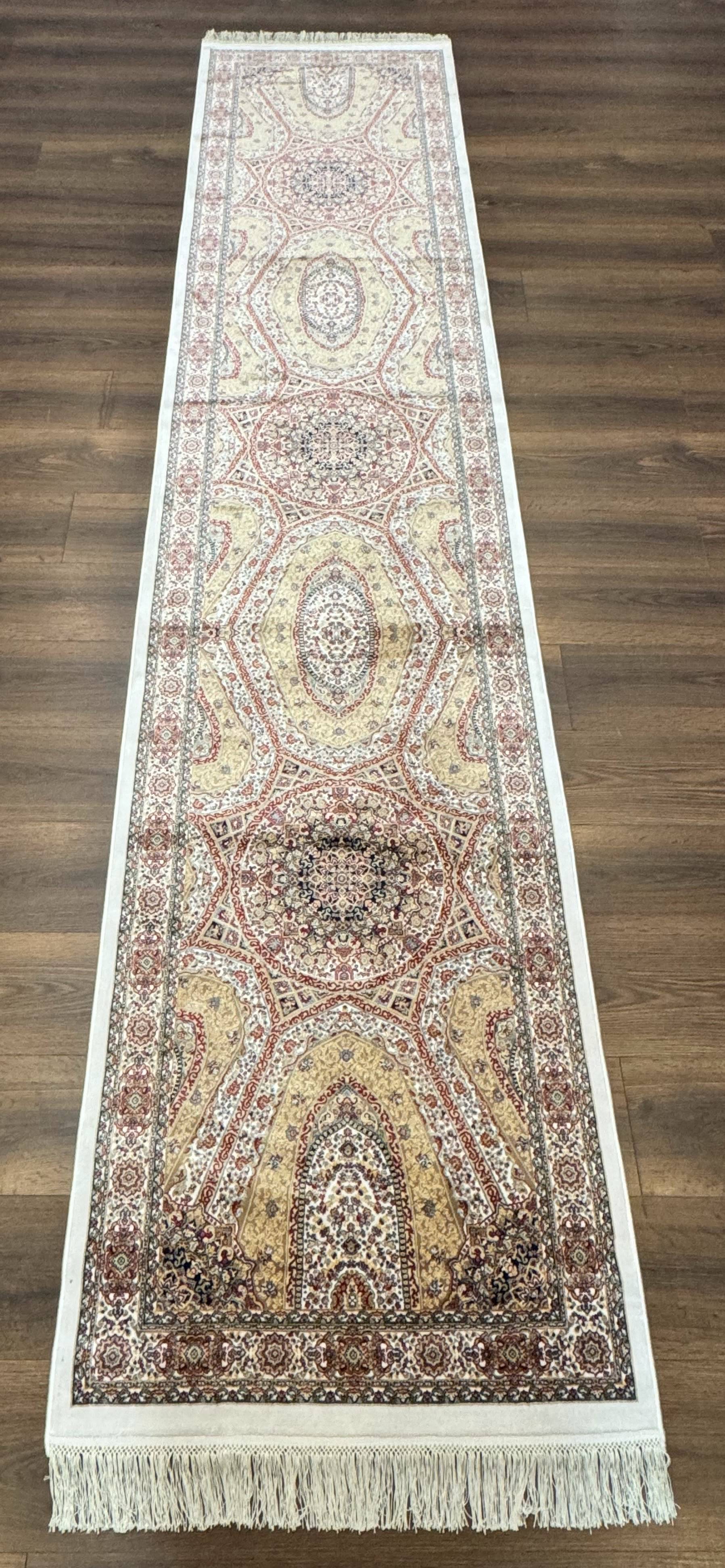 Turkish Silk Runner Rug 2.6 x 12, Hereke Mamluk Runner, Bamboo Silk, New - Jewel Rugs