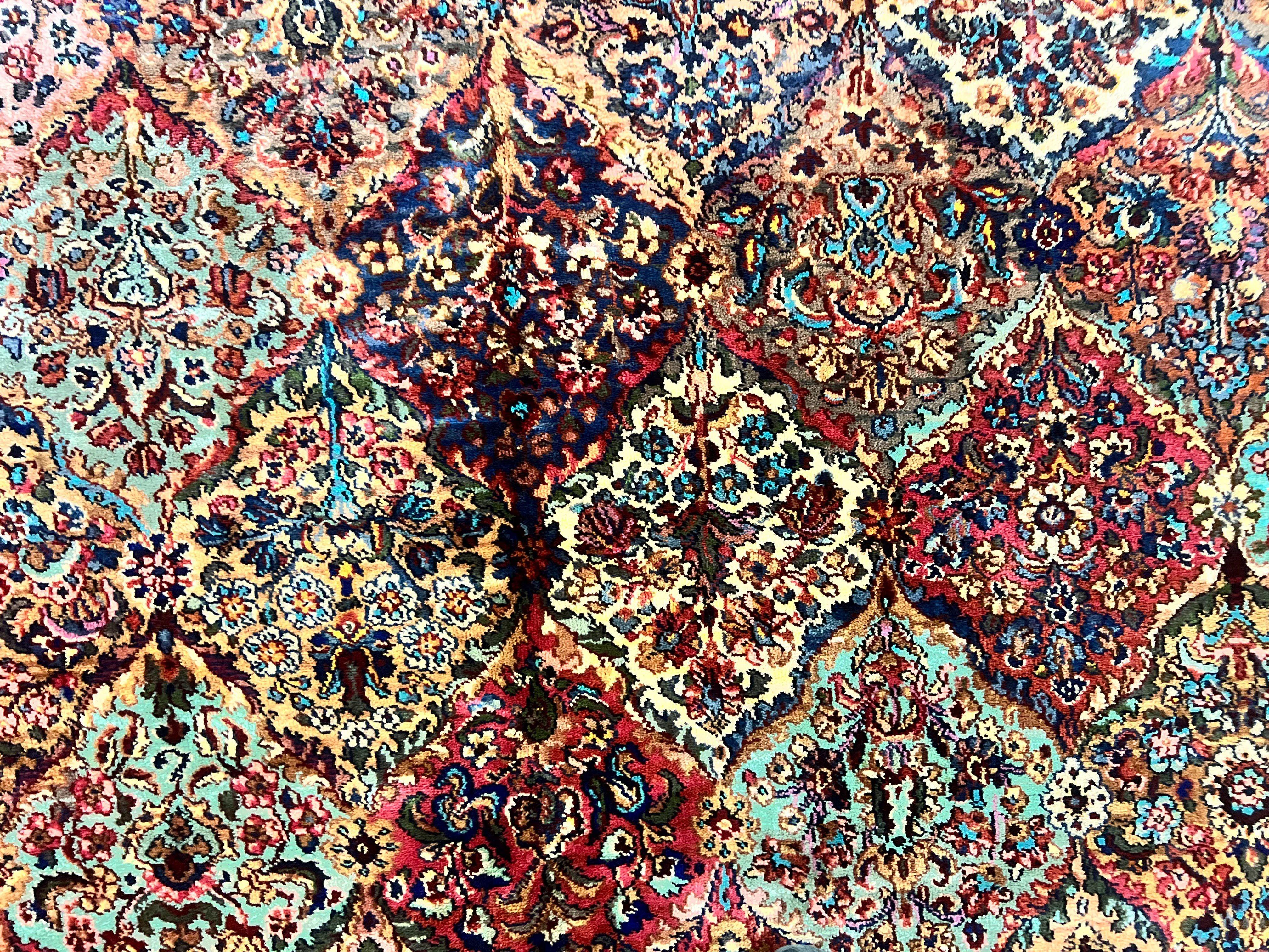 Karastan Multicolor Panel Kirman Rug #717, Wool Karastan Rug 8' 8" x 12', Vintage Multipanel Kirman, Original Karastan Collection 700 Series - Jewel Rugs