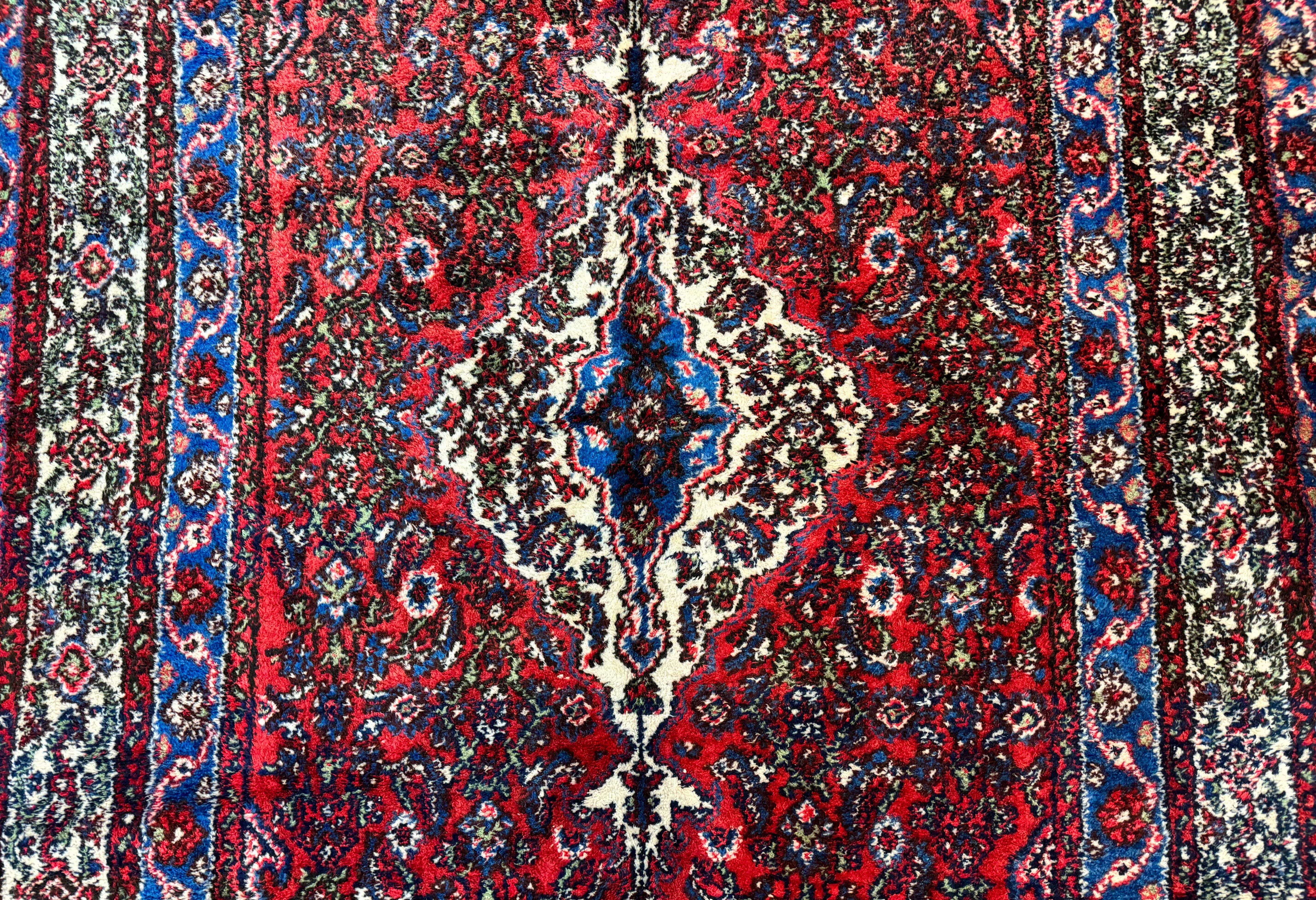 Persian Tribal Rug 6x11, Red Blue Ivory, Antique Persian Carpet, Hamadan Dargazin Carpet - Jewel Rugs