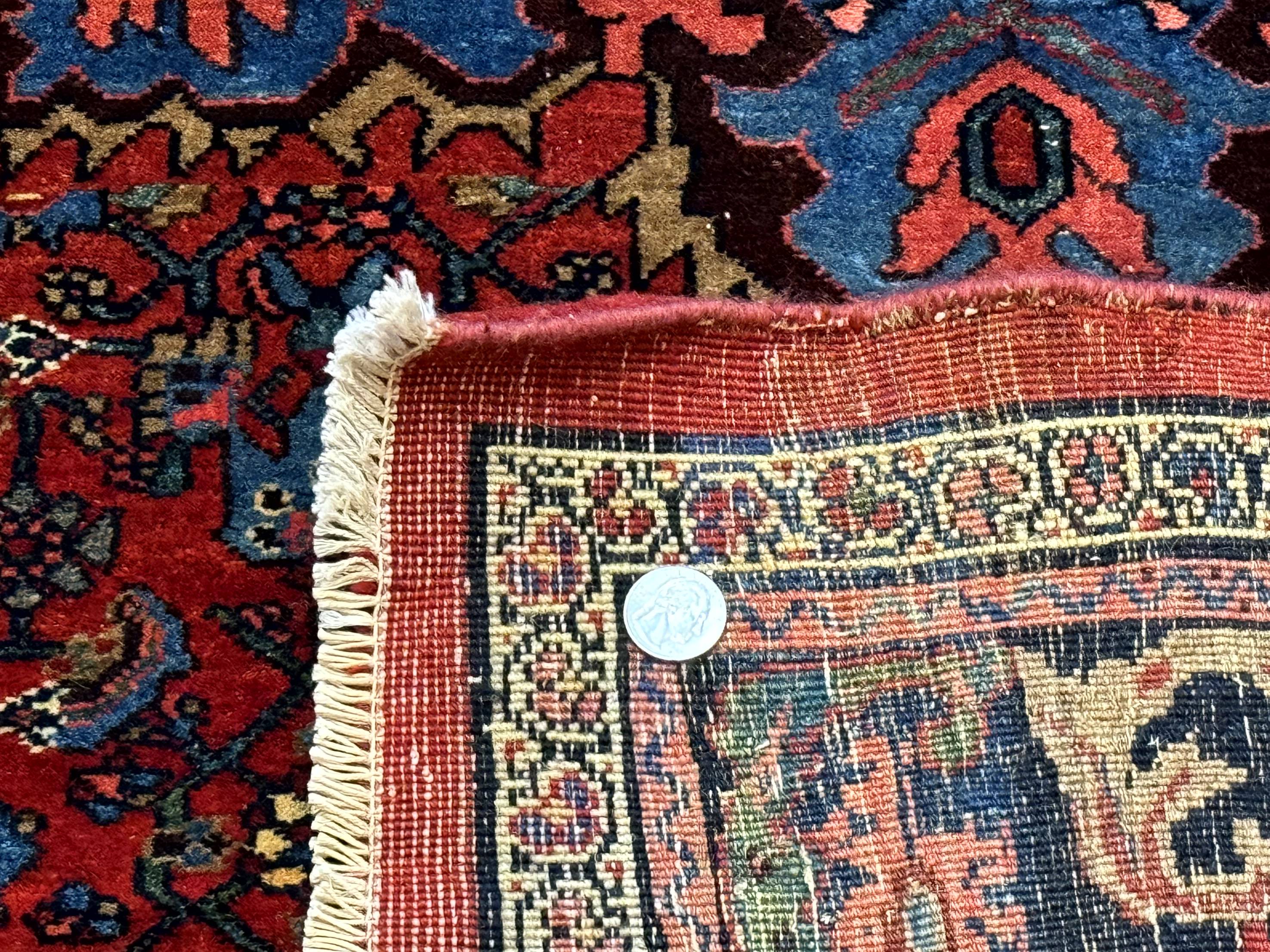 Antique Persian Bijar Rug 5x8, Red and Navy Blue, Medallion and Corner Design - Jewel Rugs