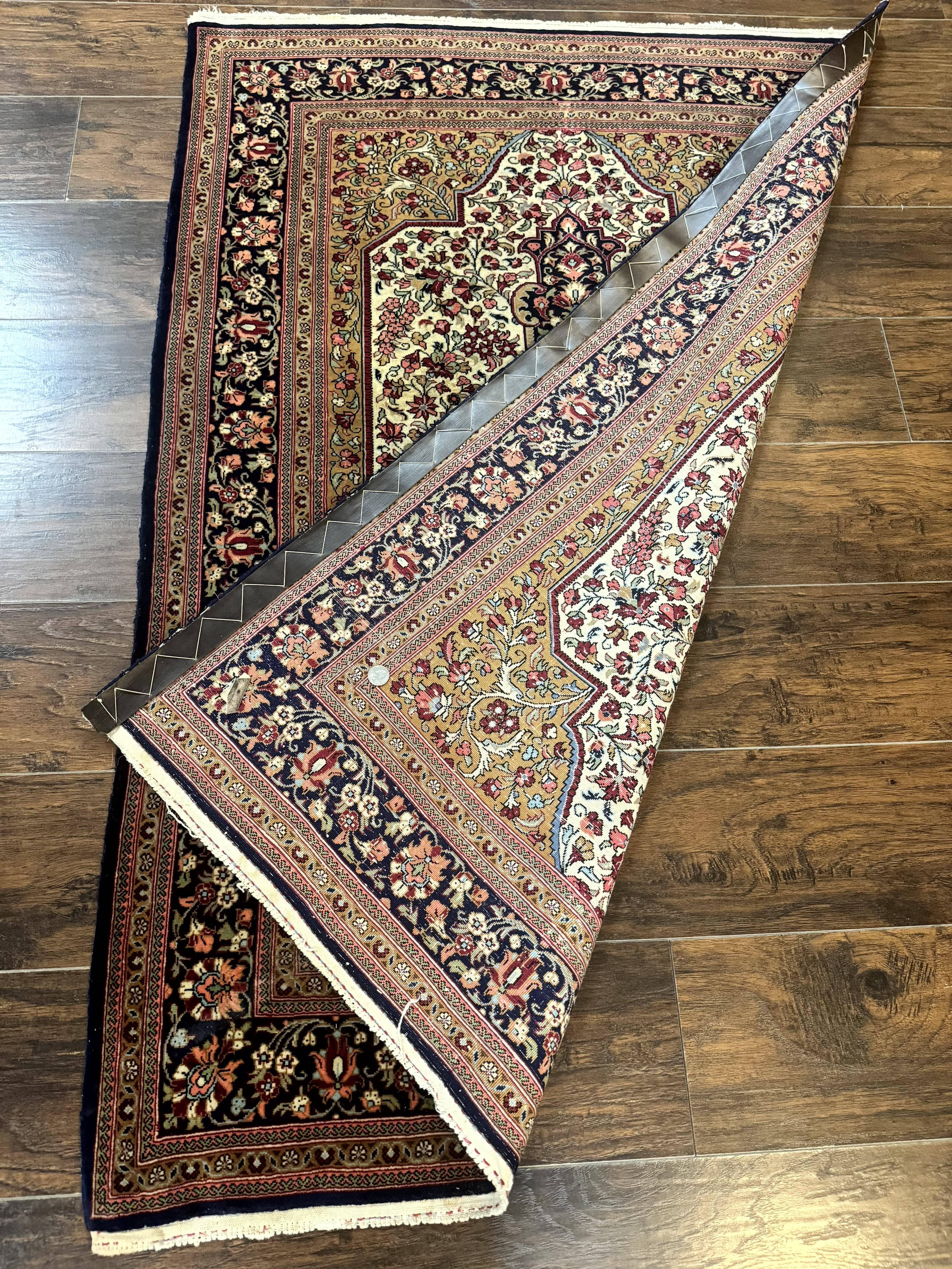 Persian Qum Rug 3.6 x 5, Kork Wool, Very Finely Hand Knotted 325 KPSI, Rare, Semi Antique - Jewel Rugs