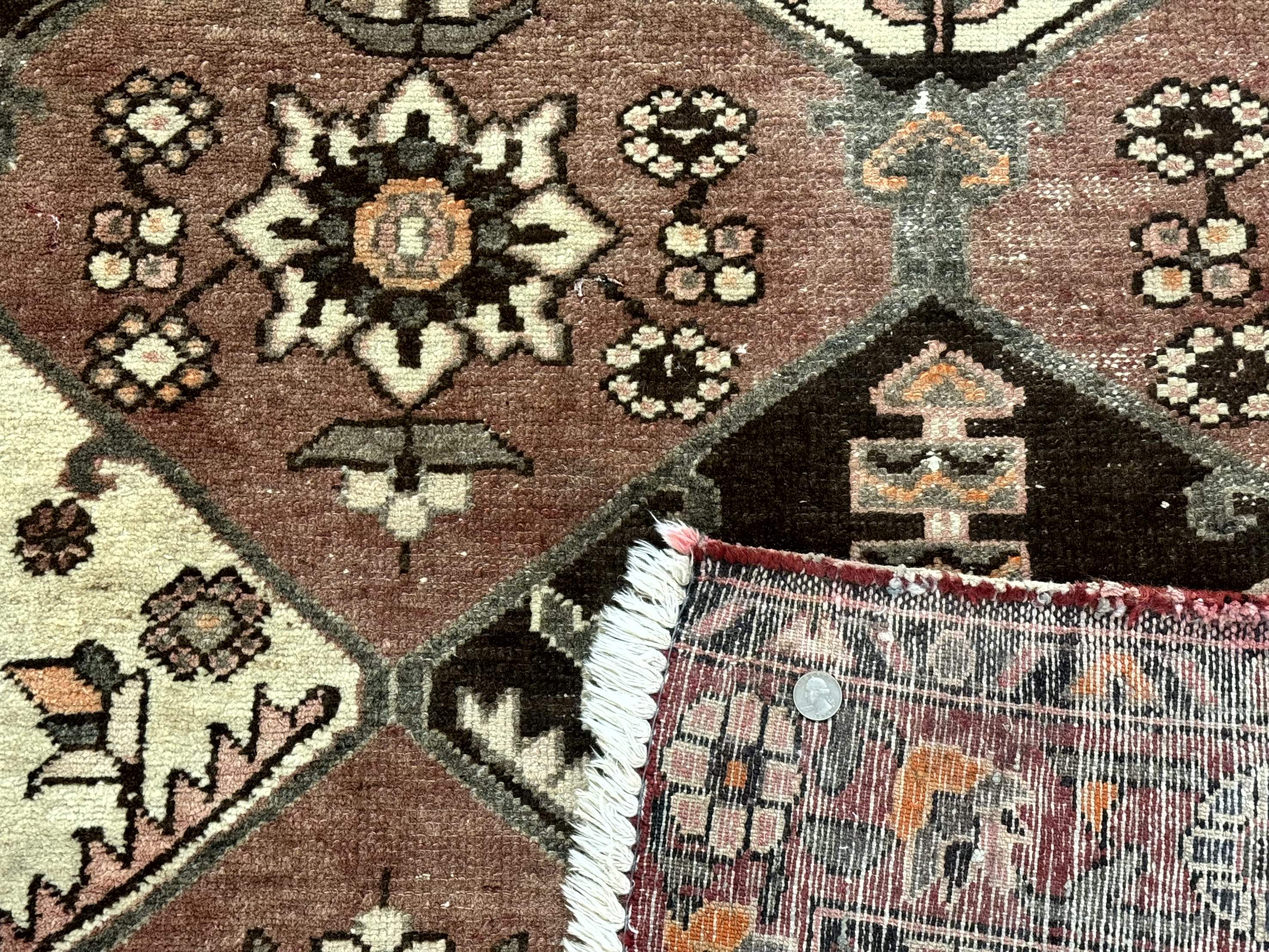 Persian Bakhtiari Rug 5x7 – Muted Rose and Cream, Wool Tribal Carpet, Geometric Panel Design - Jewel Rugs