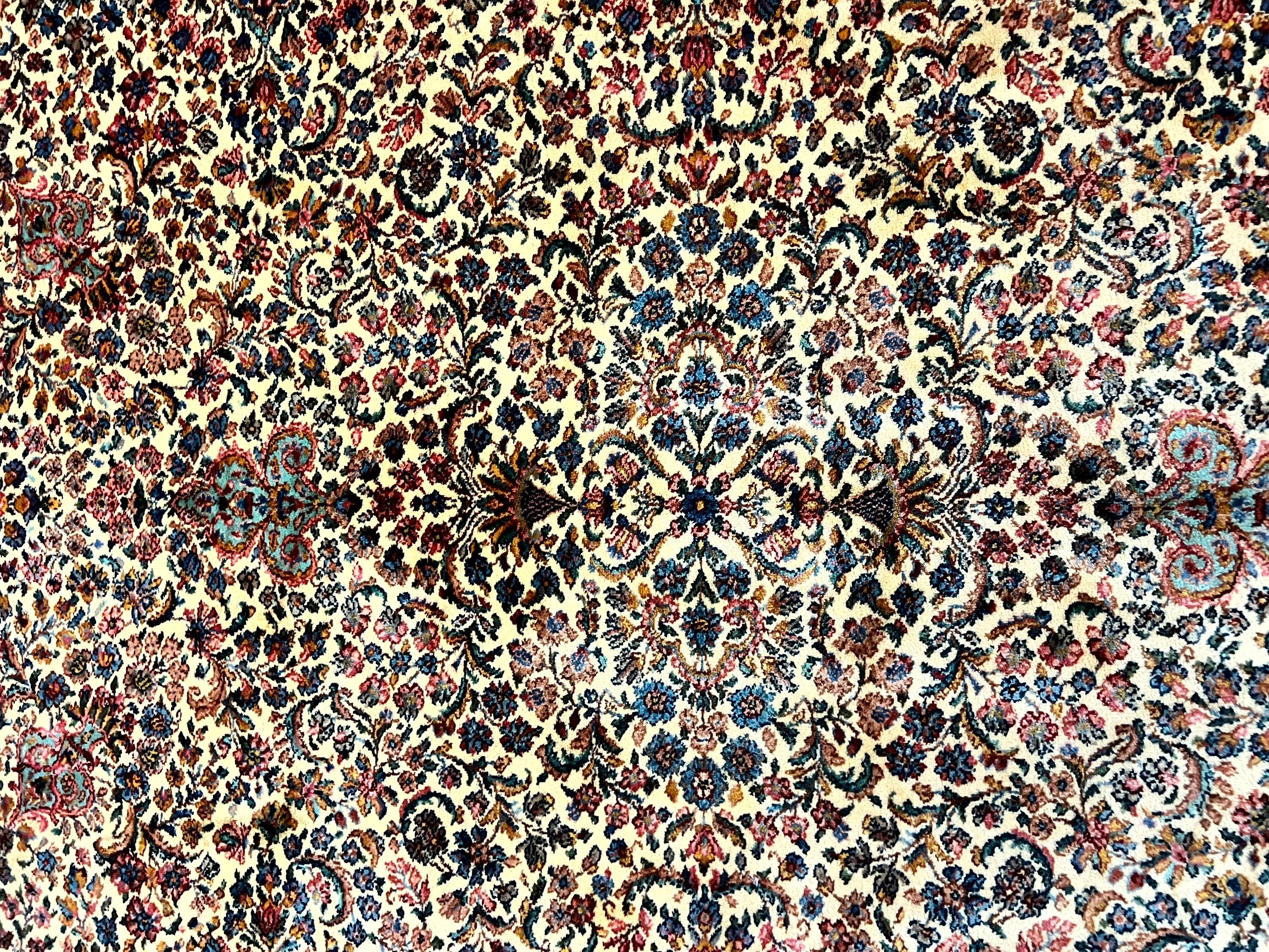 Karastan Ivory Kirman Rug 8.8 x 12, Karastan Floral Kirman #759, Wool Karastan Carpet, Vintage Karastan Rug, Original Karastan Rug Rare - Jewel Rugs