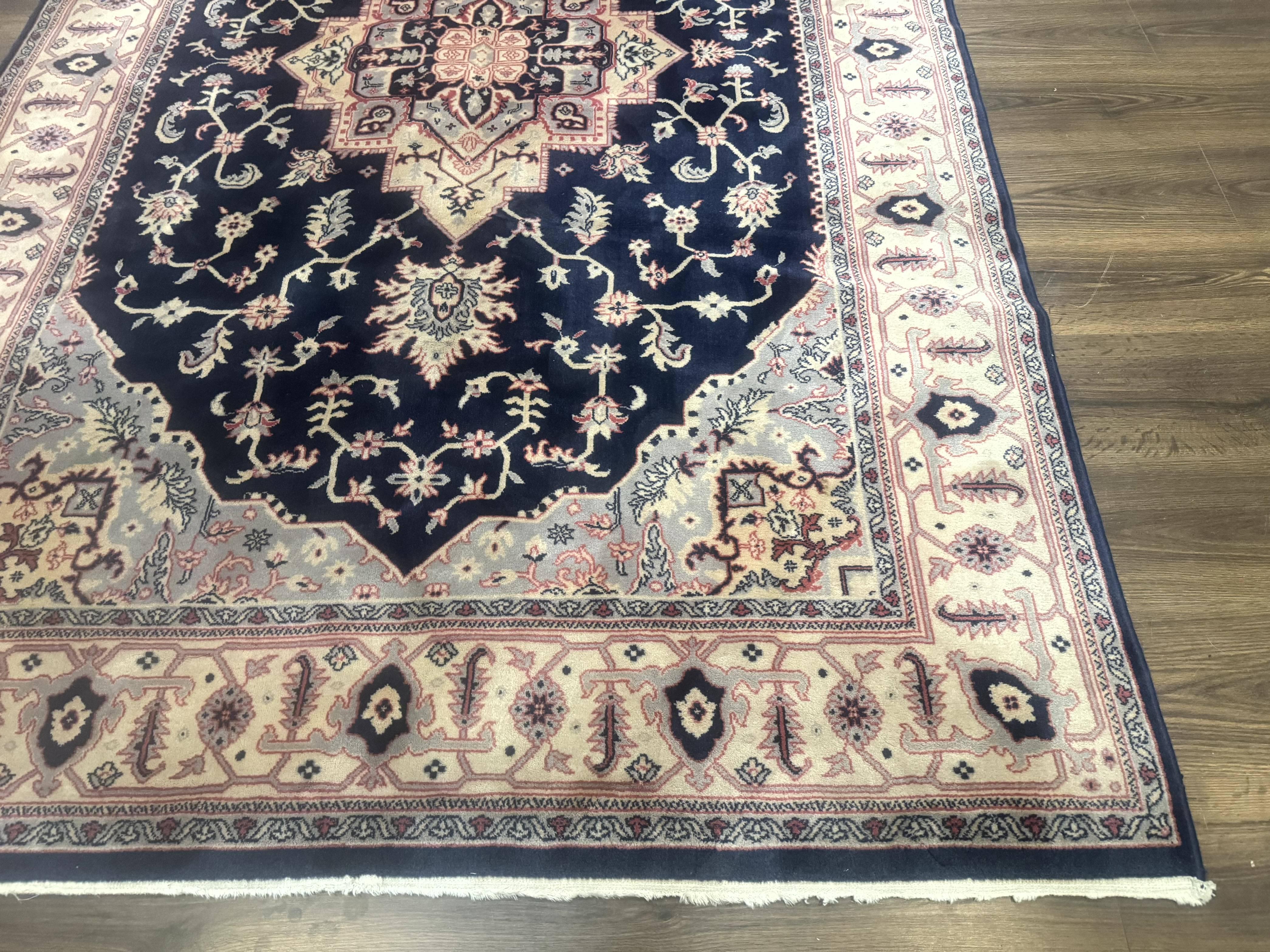 Karastan Rug Navy Serapi, Kara Shah Rug, Navy Blue, 5.6 x 8.6, Vintage Karastan Area Rug, Wool Pile Karastan Rug - Jewel Rugs