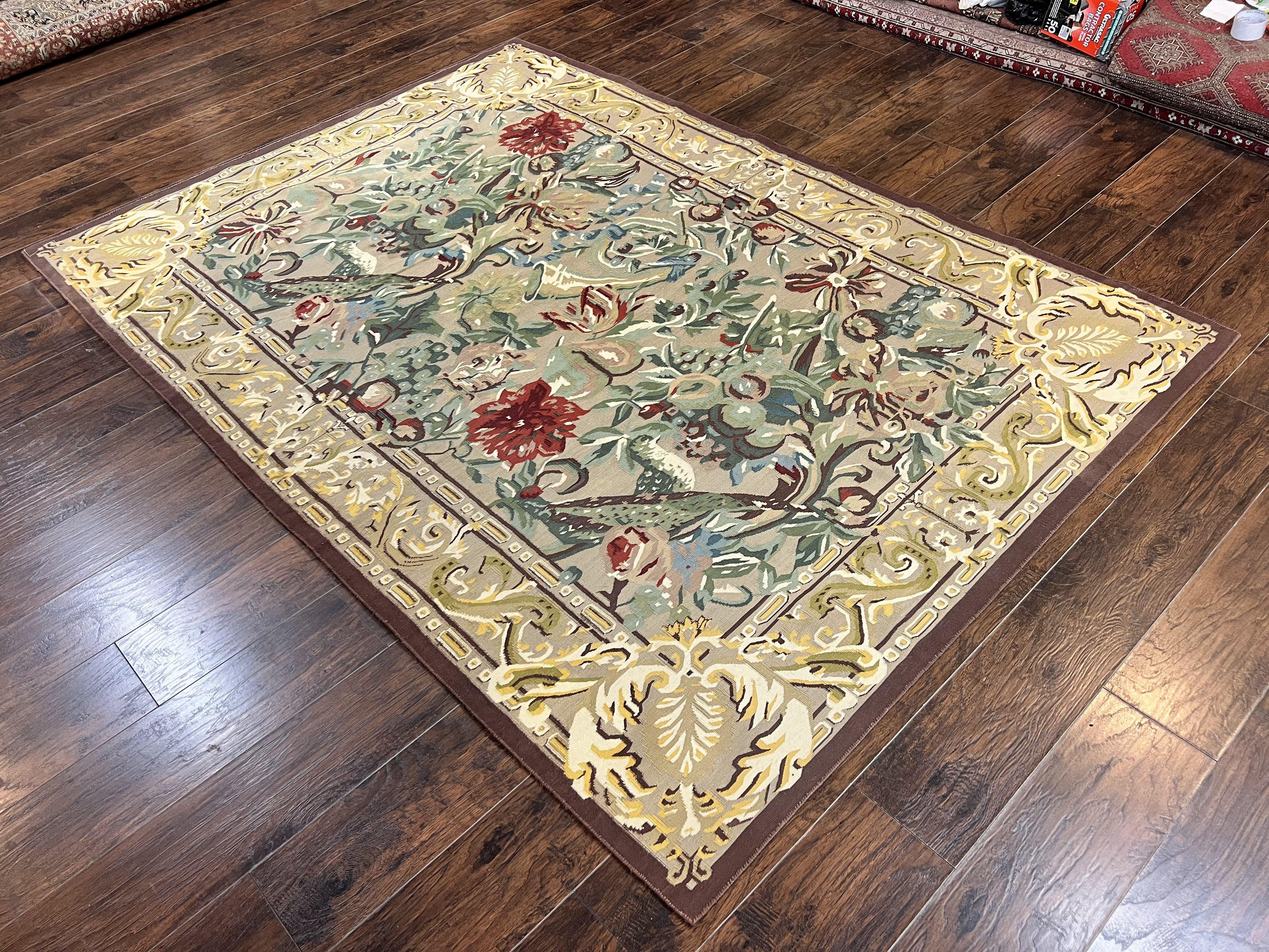 Ralph Lauren Kilim Wool Rug 6x9, Handmade Hand-woven Vintage Ralph Lauren Carpet, Birds and Flowers, Area Rug 6 x 9 Flatweave Carpet - Jewel Rugs