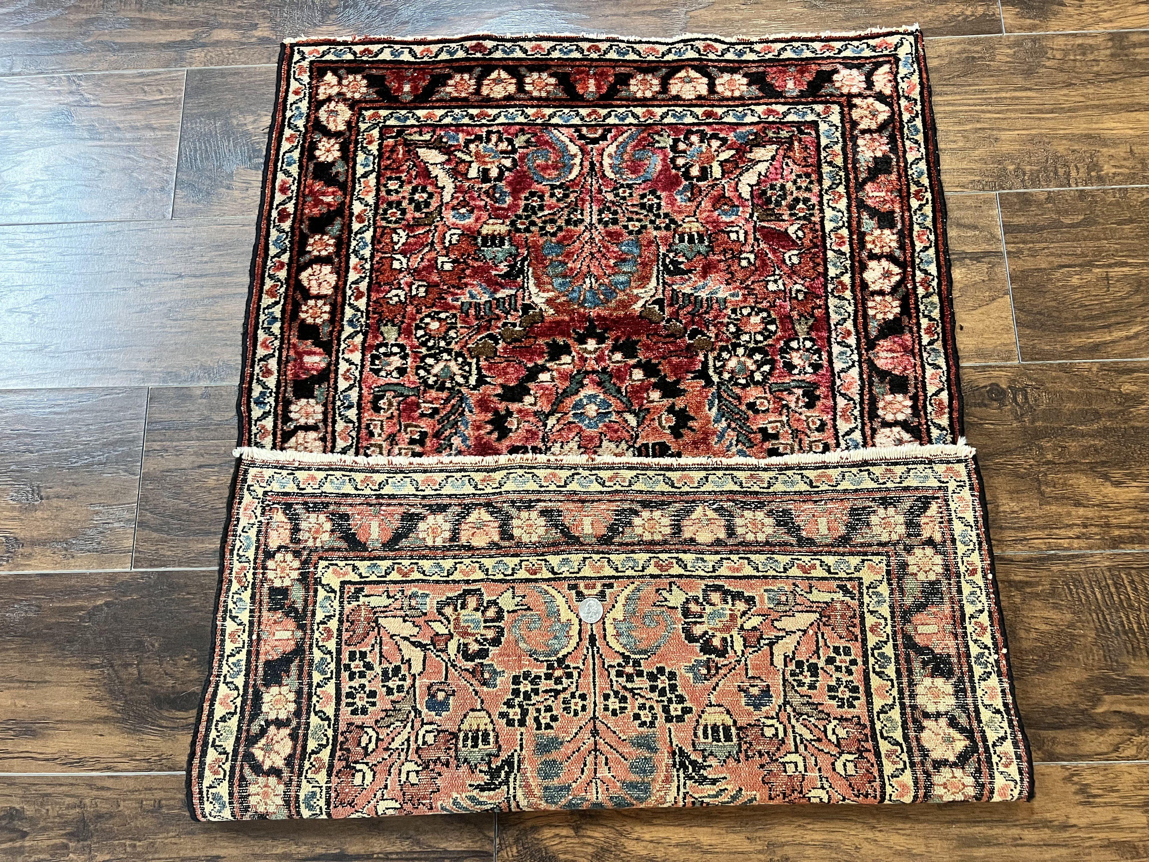 Small Antique Persian Rug 2.6 x 4, Red Floral Handmade 1920s Wool Rug, Persian Hamadan Lilian Rug - Jewel Rugs