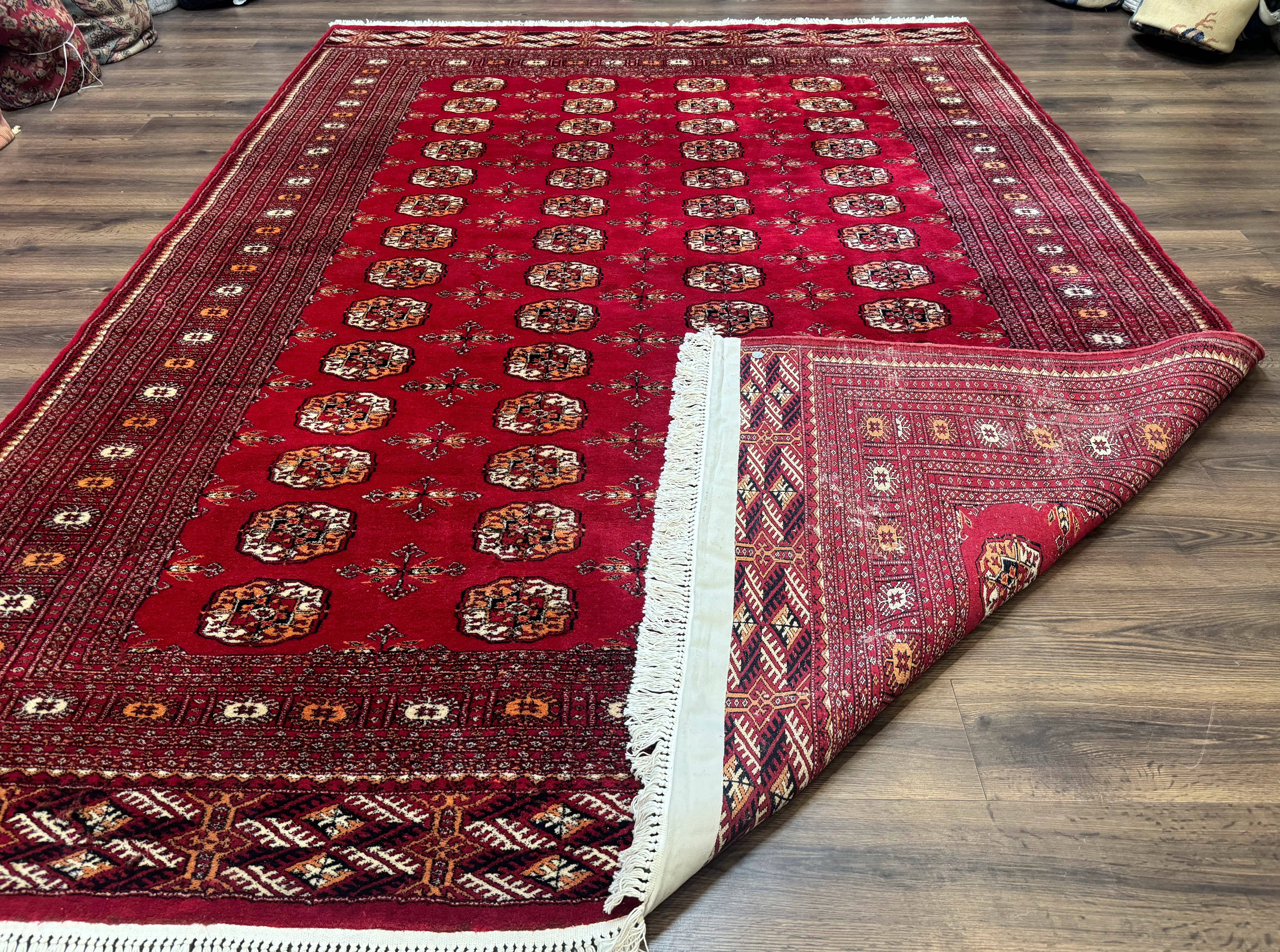 Red Turkoman Bokhara Rug 8x11, Pakistani Turkmen Carpet, Vintage Traditional Area Rug - Jewel Rugs