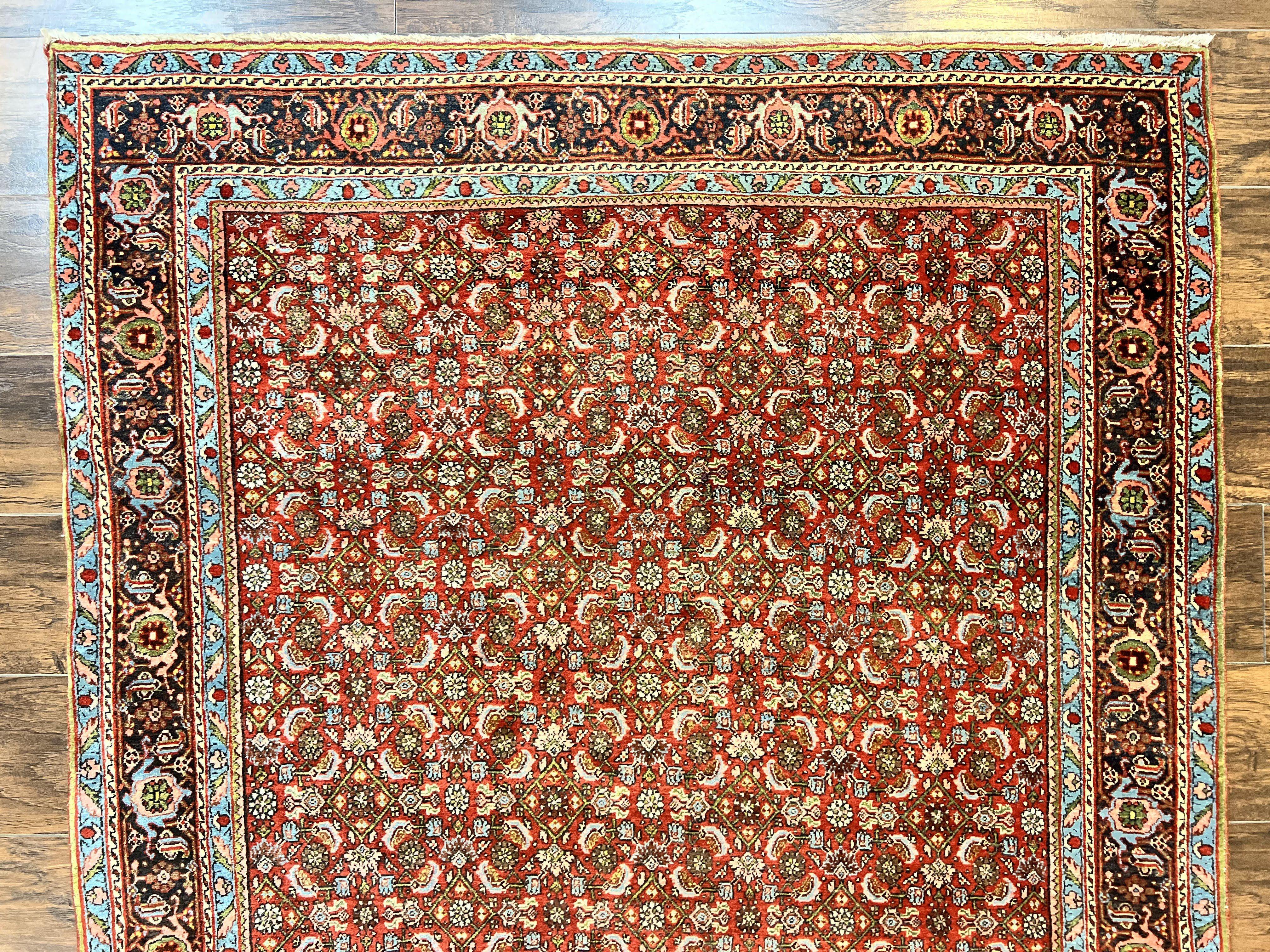 Antique Persian Bidjar Rug 5x7, Repeated Allover Herati Pattern, Red, Handmade Wool Carpet - Jewel Rugs