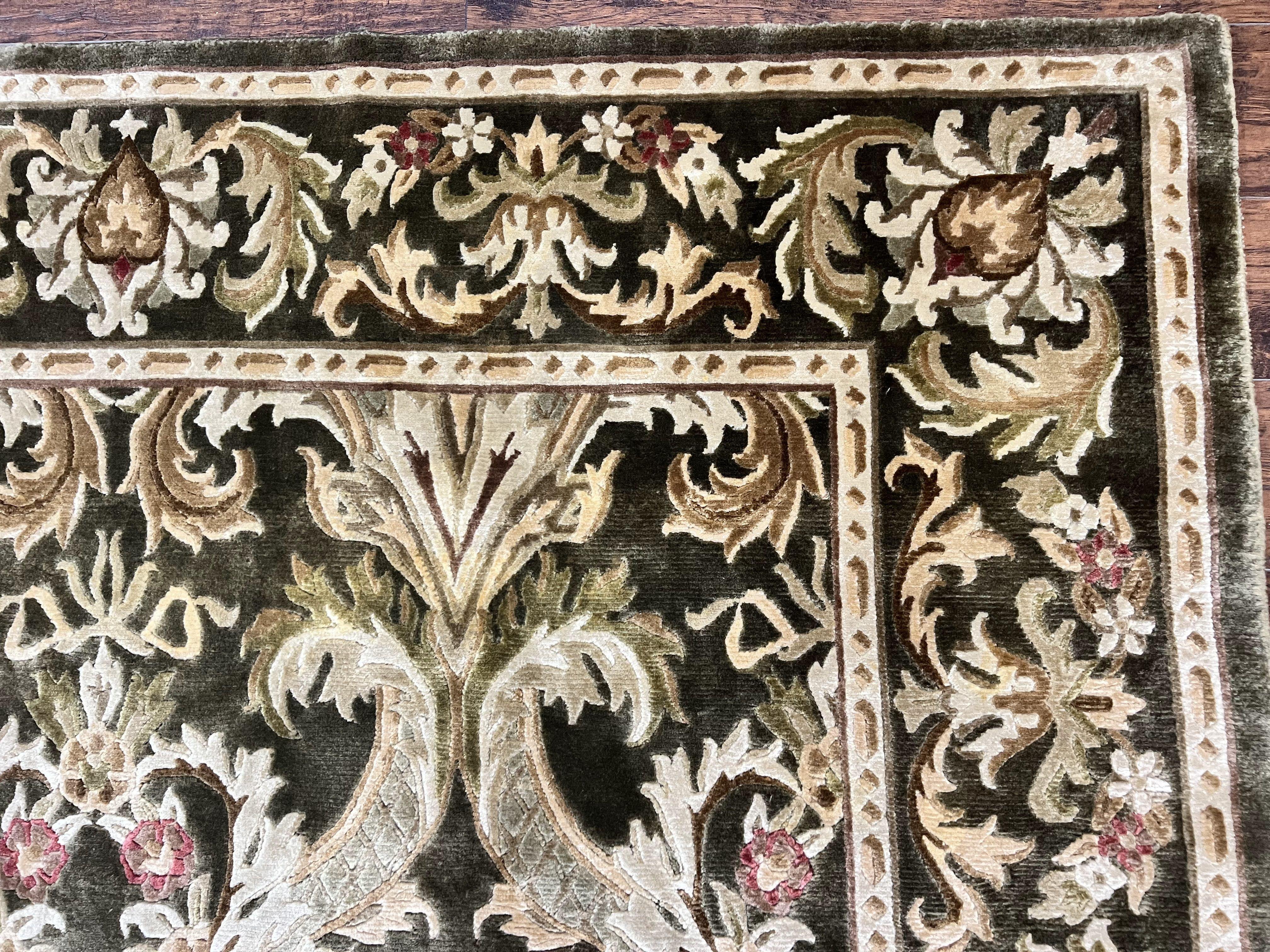 Tibetan Rug 8x10, European Design, Floral, Green, Handmade, Wool, Nepali Rug - Jewel Rugs