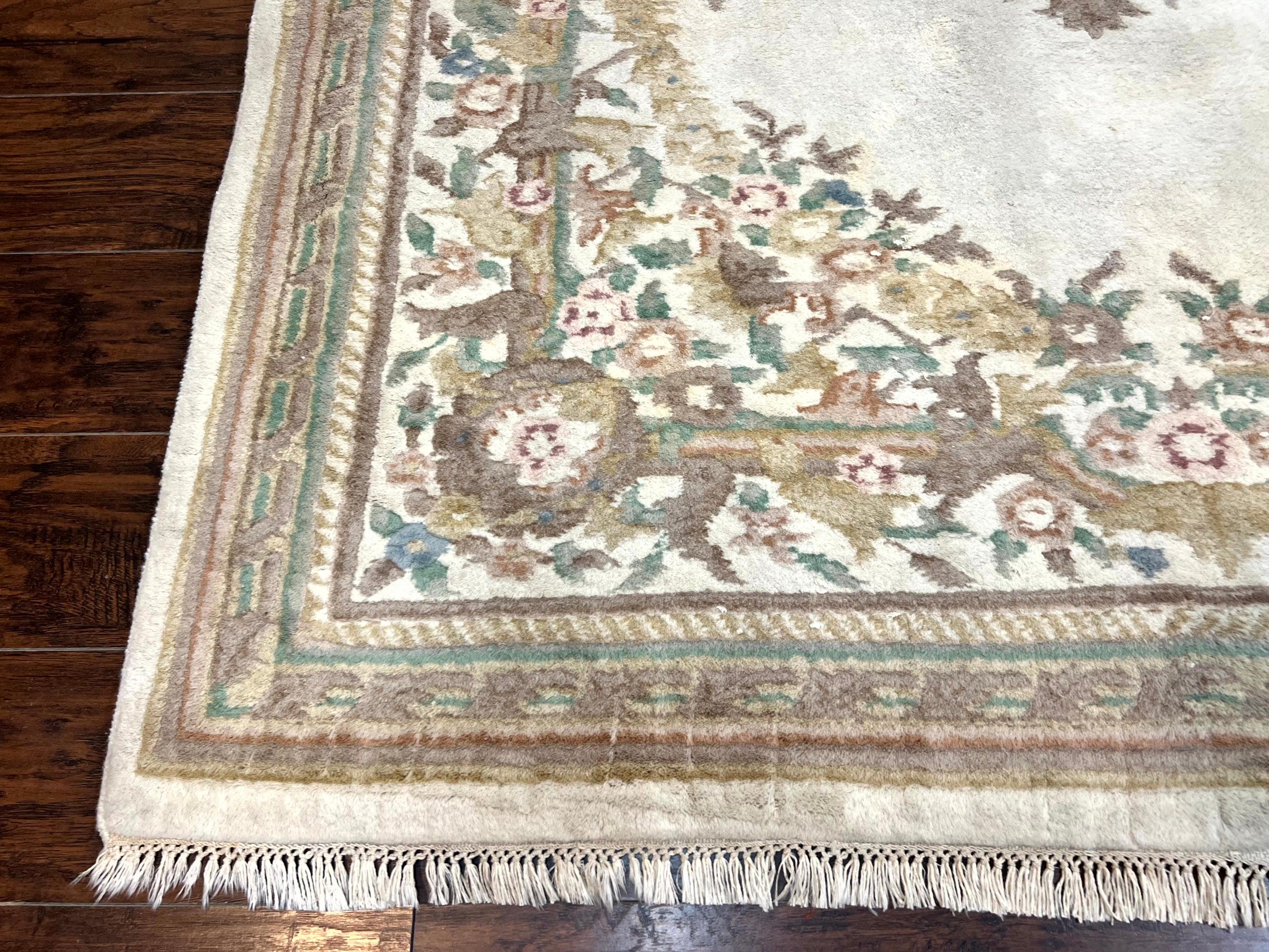 Indo Chinese Aubusson Rug 6x9, Wool Vintage Handmade Rug, Beige - Jewel Rugs