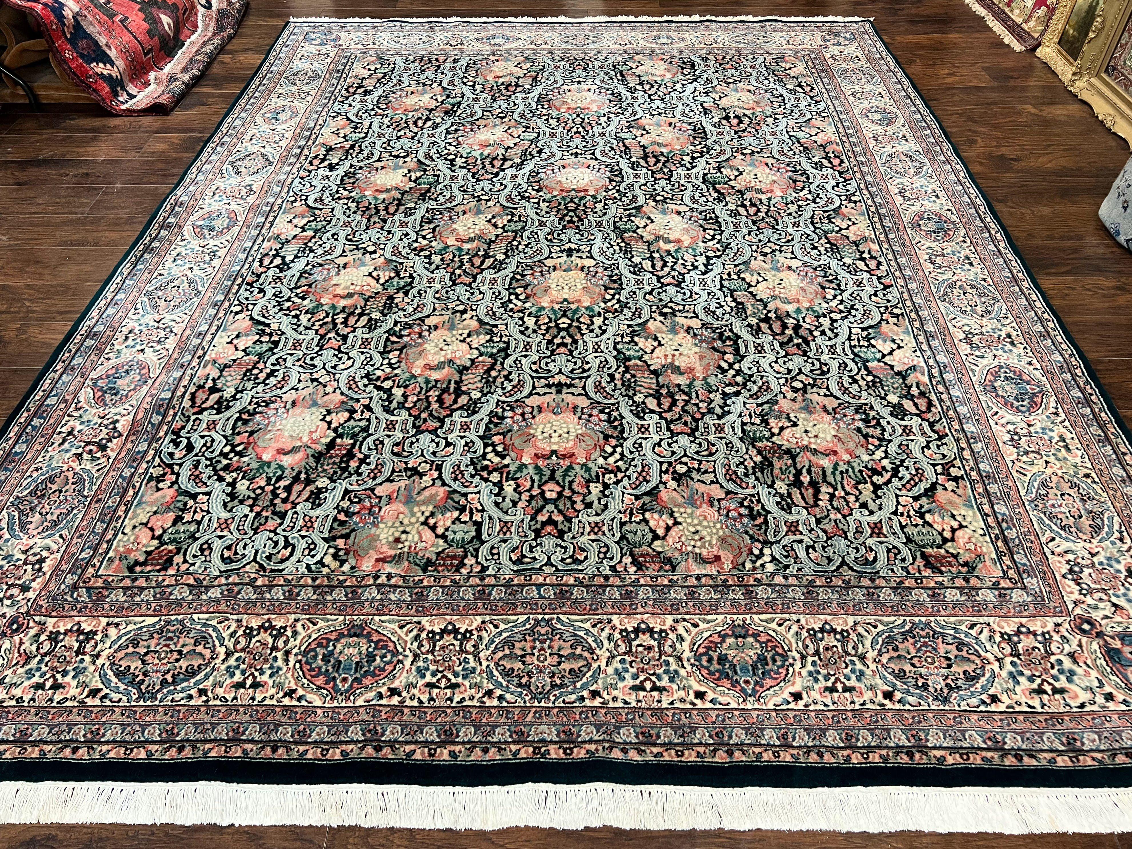 Indo Persian Rug 9x12, Kirman Carpet, Floral Bouquets, Wool Handmade Vintage Rug - Jewel Rugs