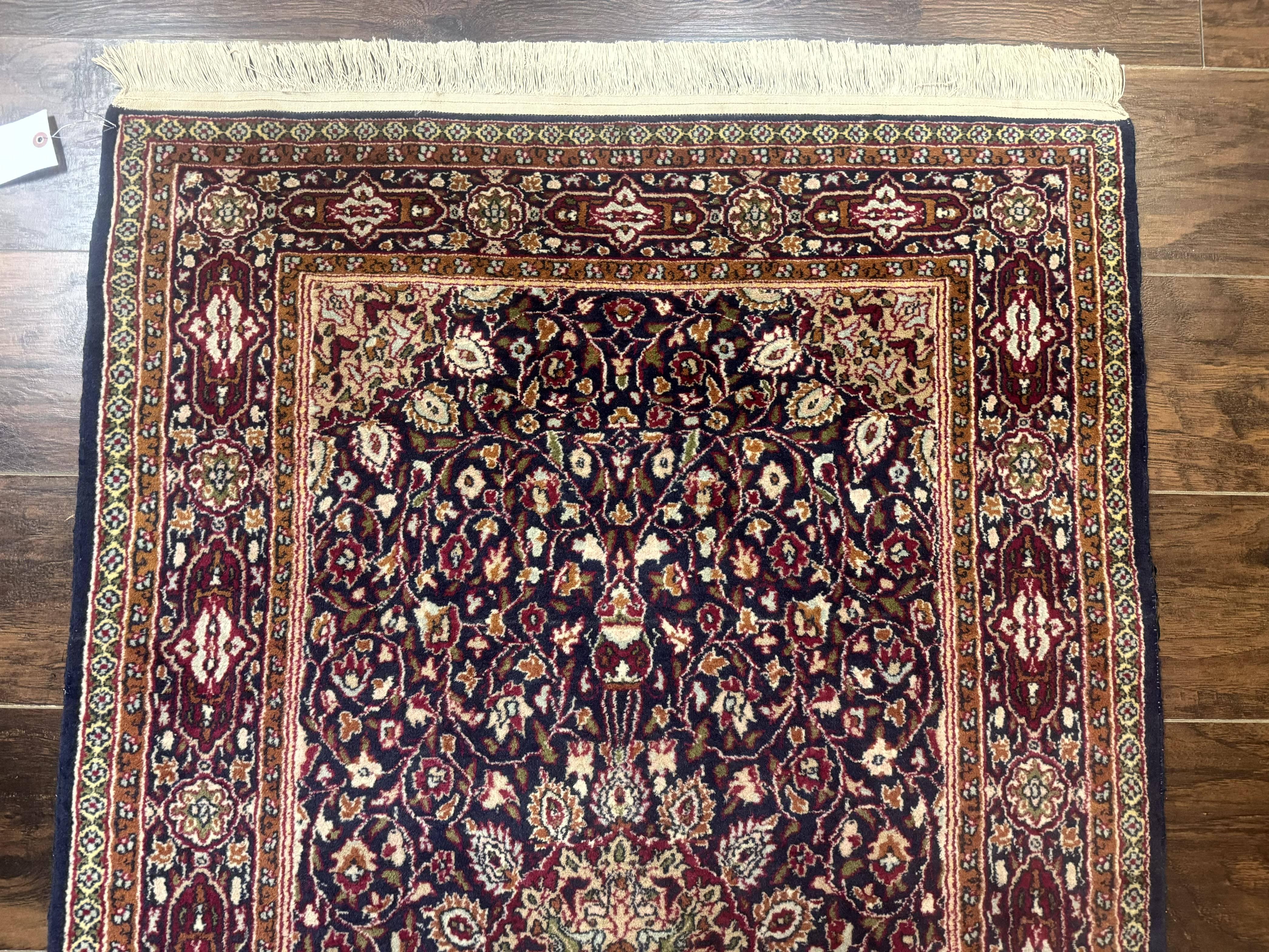 Indo Kashmiri Rug 3x5, Navy Blue, Very Fine 400 KPSI, Pair B - Jewel Rugs