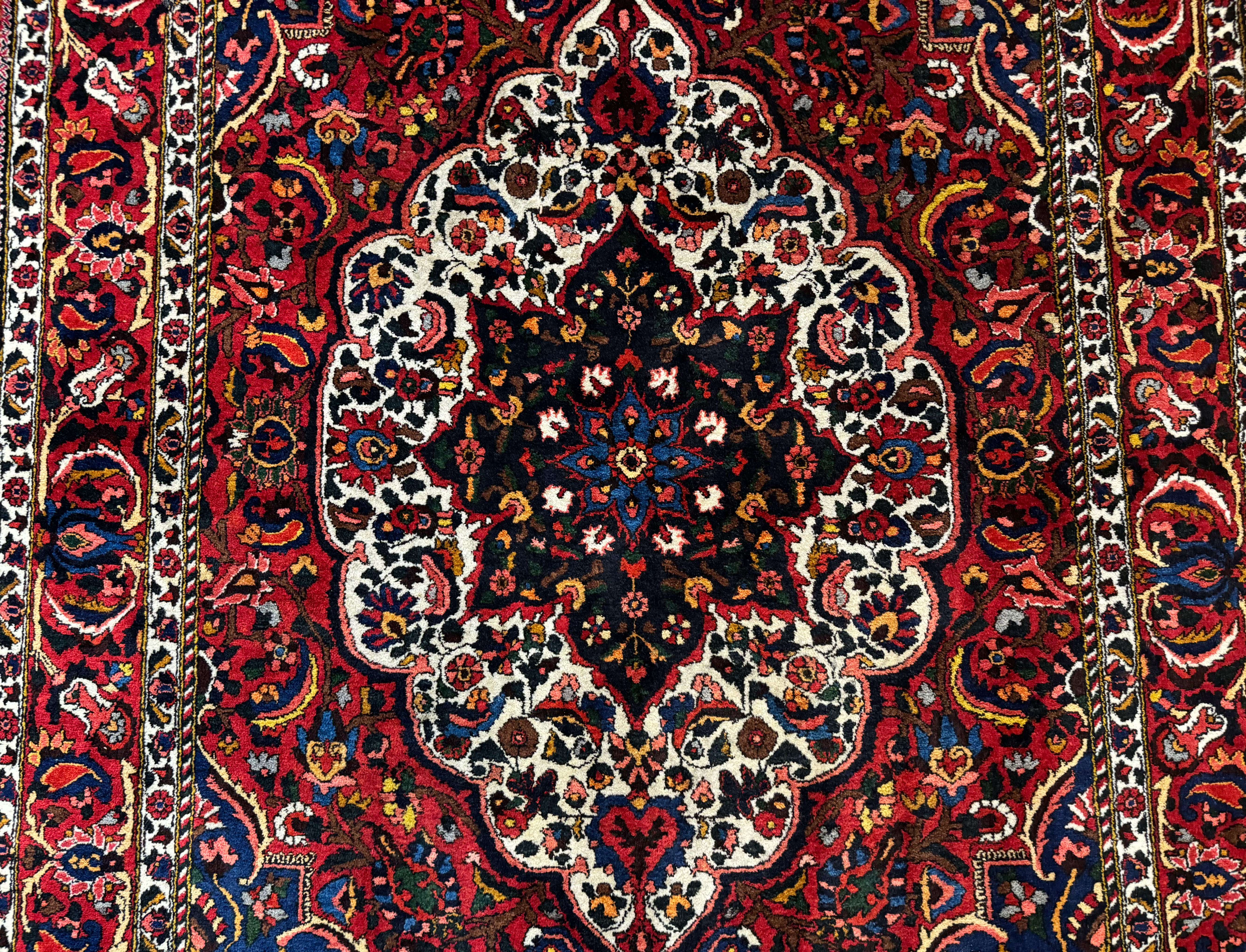 Persian Tribal Rug 5x9, Bakhtiyari Chalshotor Carpet, Medallion, Red Ivory Navy Blue - Jewel Rugs