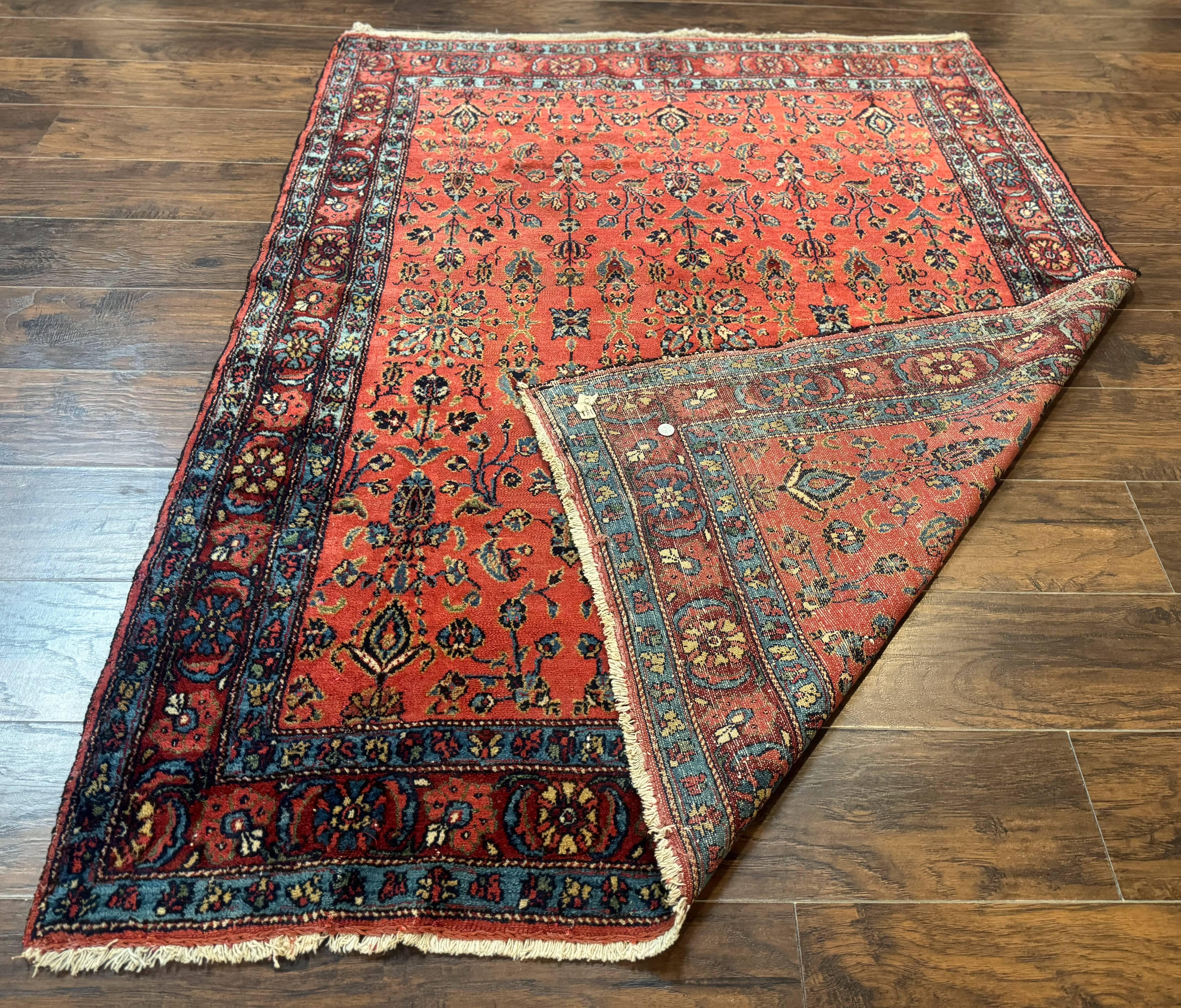 Antique Persian Tribal Rug 5 x 6.6, Tomato Red, Hamadan Angelas Rug - Jewel Rugs
