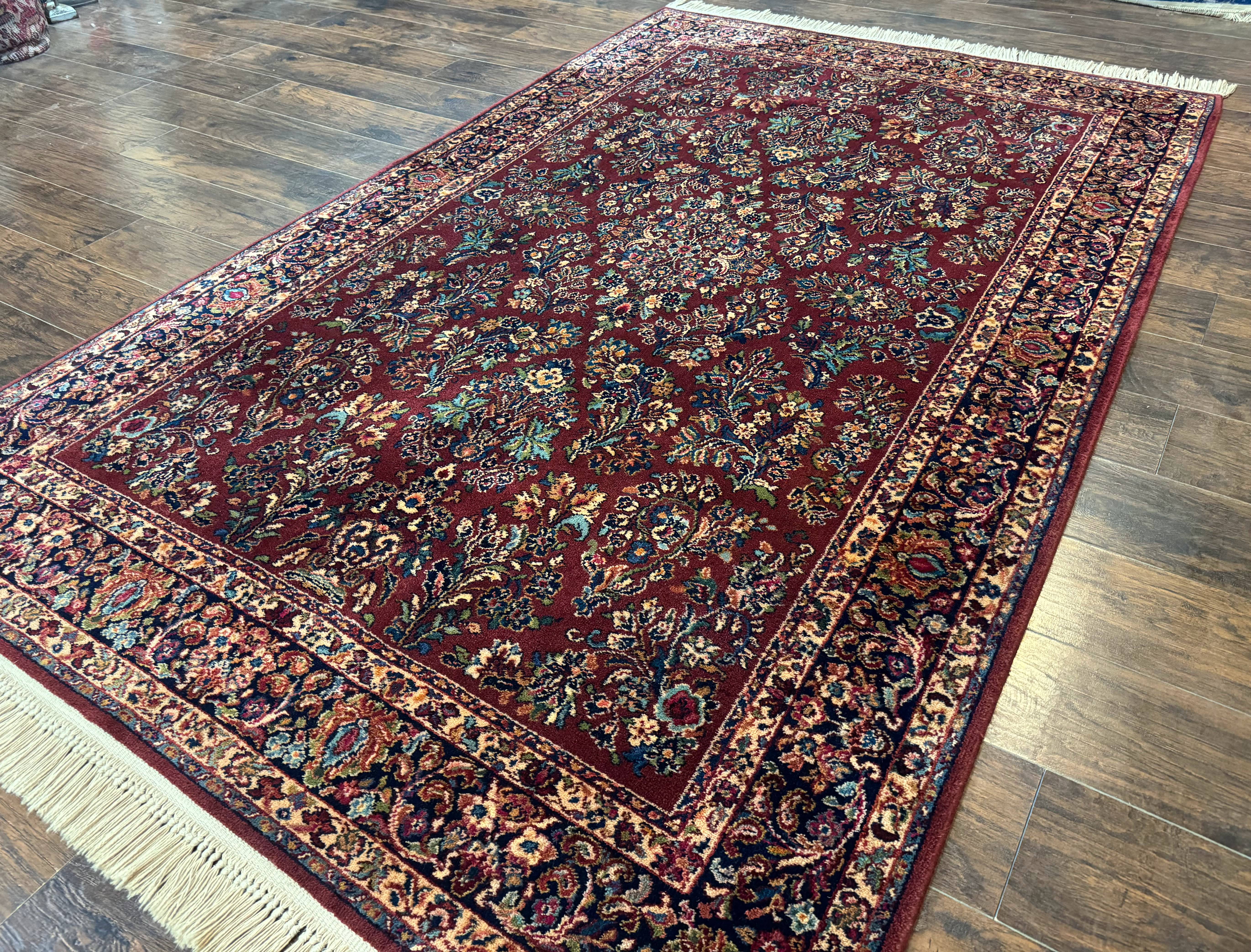 5.9 x 9 Karastan Rug Red Sarouk Rug #785, 100% Wile Pile Carpet, Original 700 Series, Vintage - Jewel Rugs