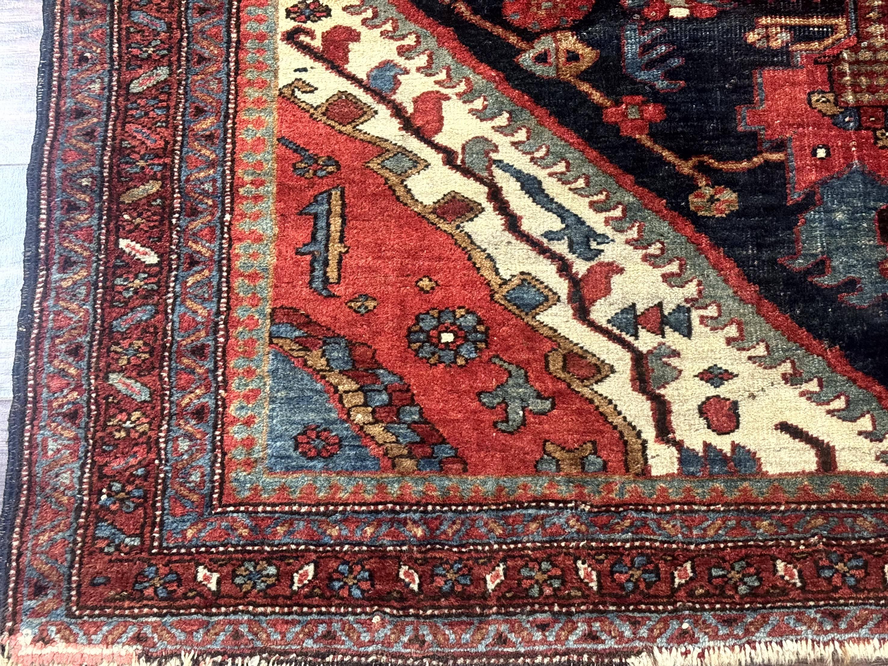 Antique Persian Bidjar Rug 5x6, Navy Blue and Red, Persian Tribal Rug - Jewel Rugs