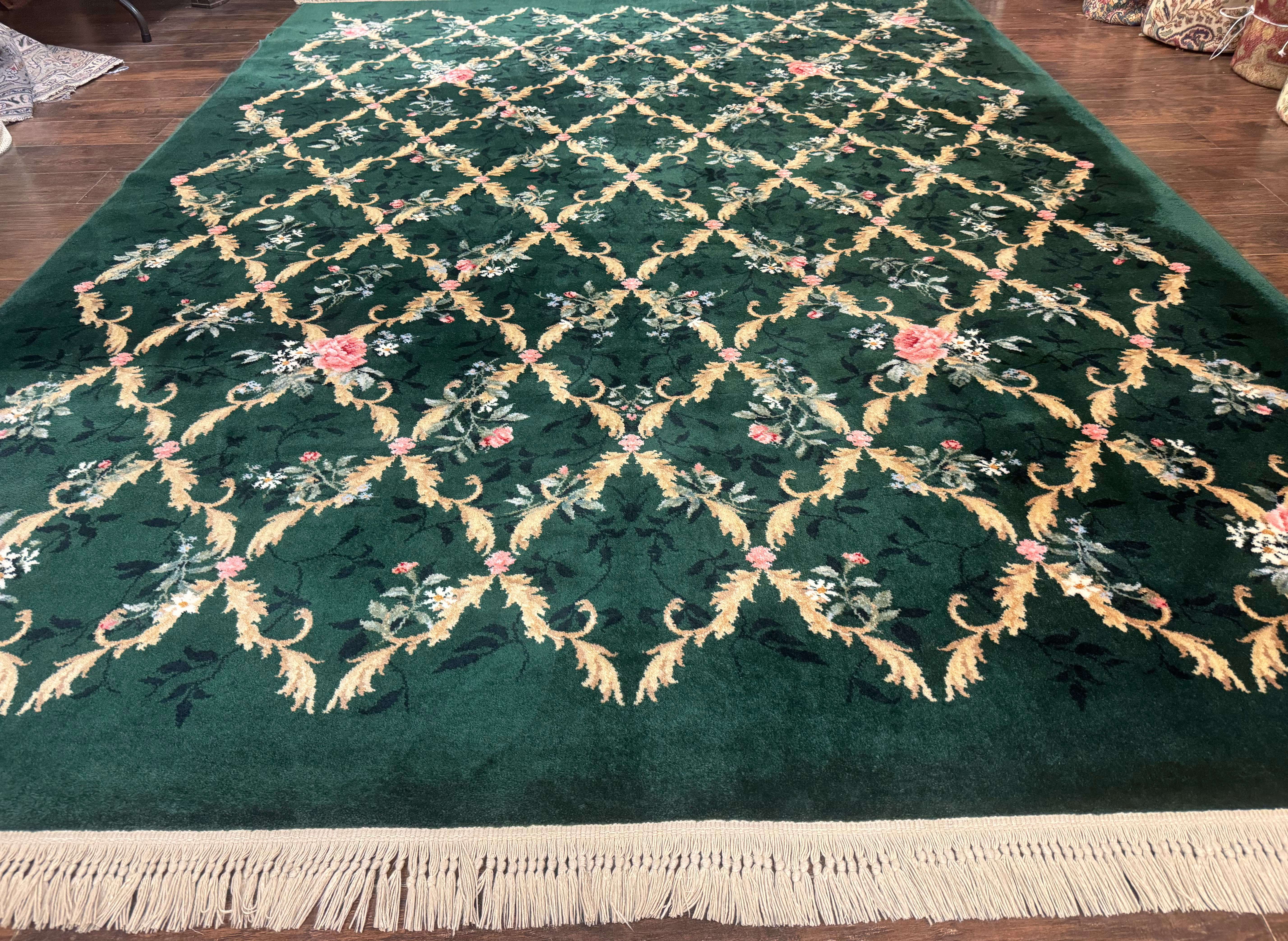 Karastan Garden of Eden Rug 8.8 x 11.8, Green Savonnerie 509/1733, Wool - Jewel Rugs