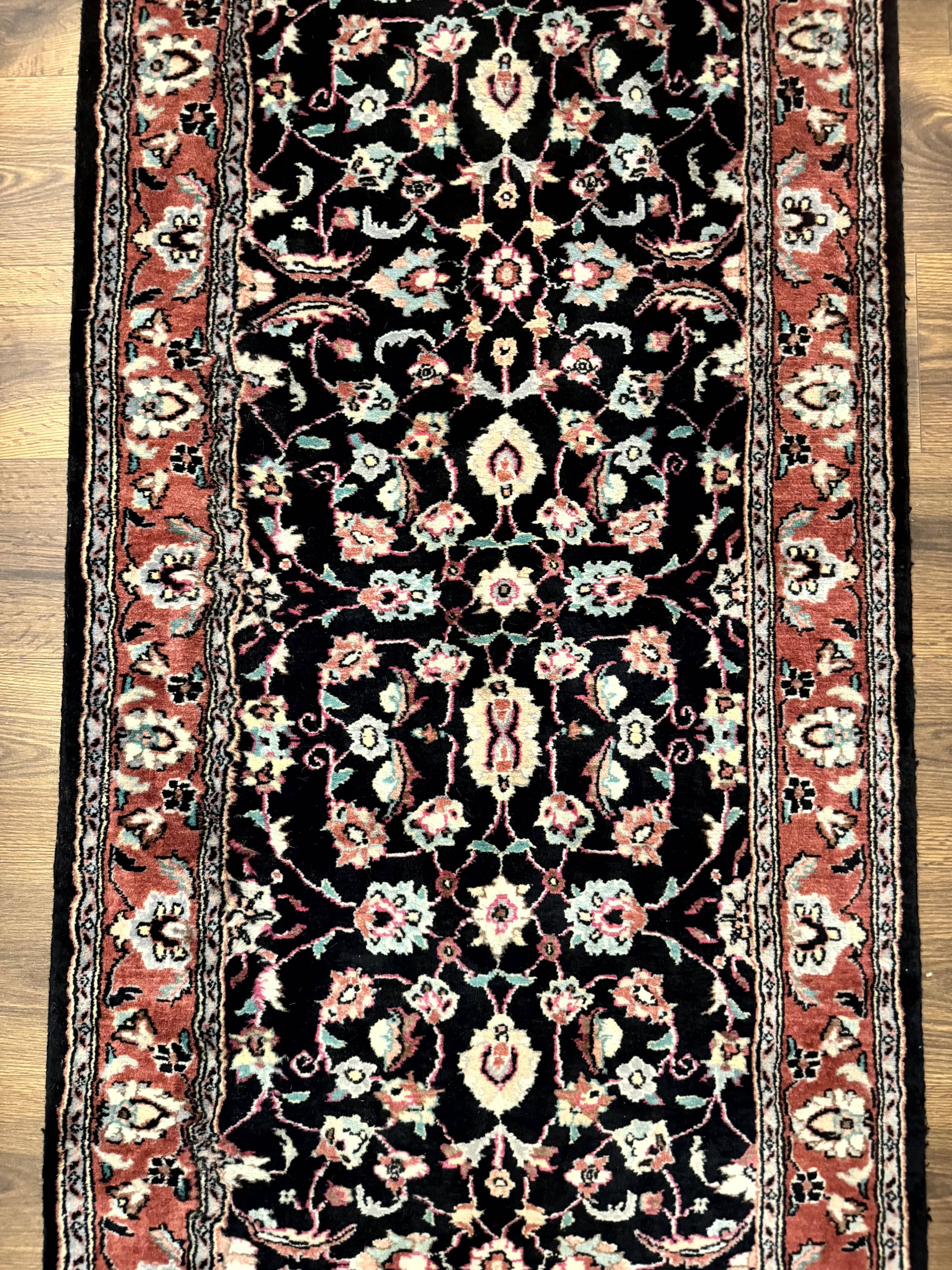 Pak Persian Runner Rug 2.8 x 10, Dark Blue, Floral Allover, Wool - Jewel Rugs