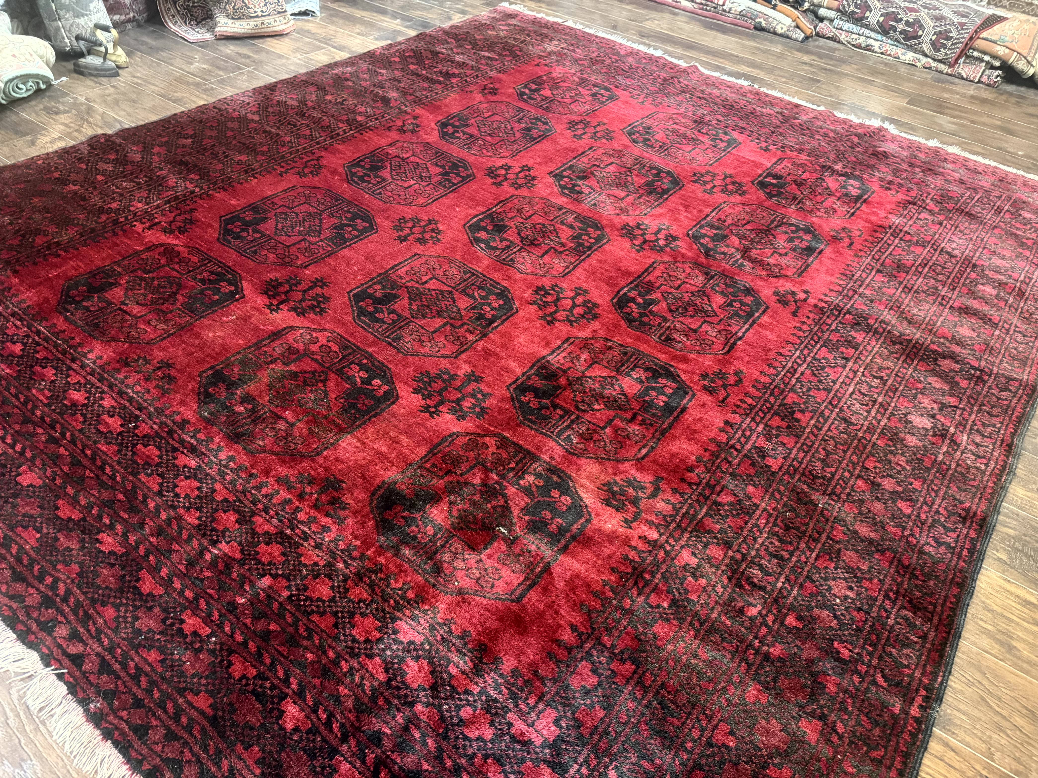 Afghan Turkoman Rug 9x10, Red Beshir Carpet, Tribal, Wool, Antique - Jewel Rugs