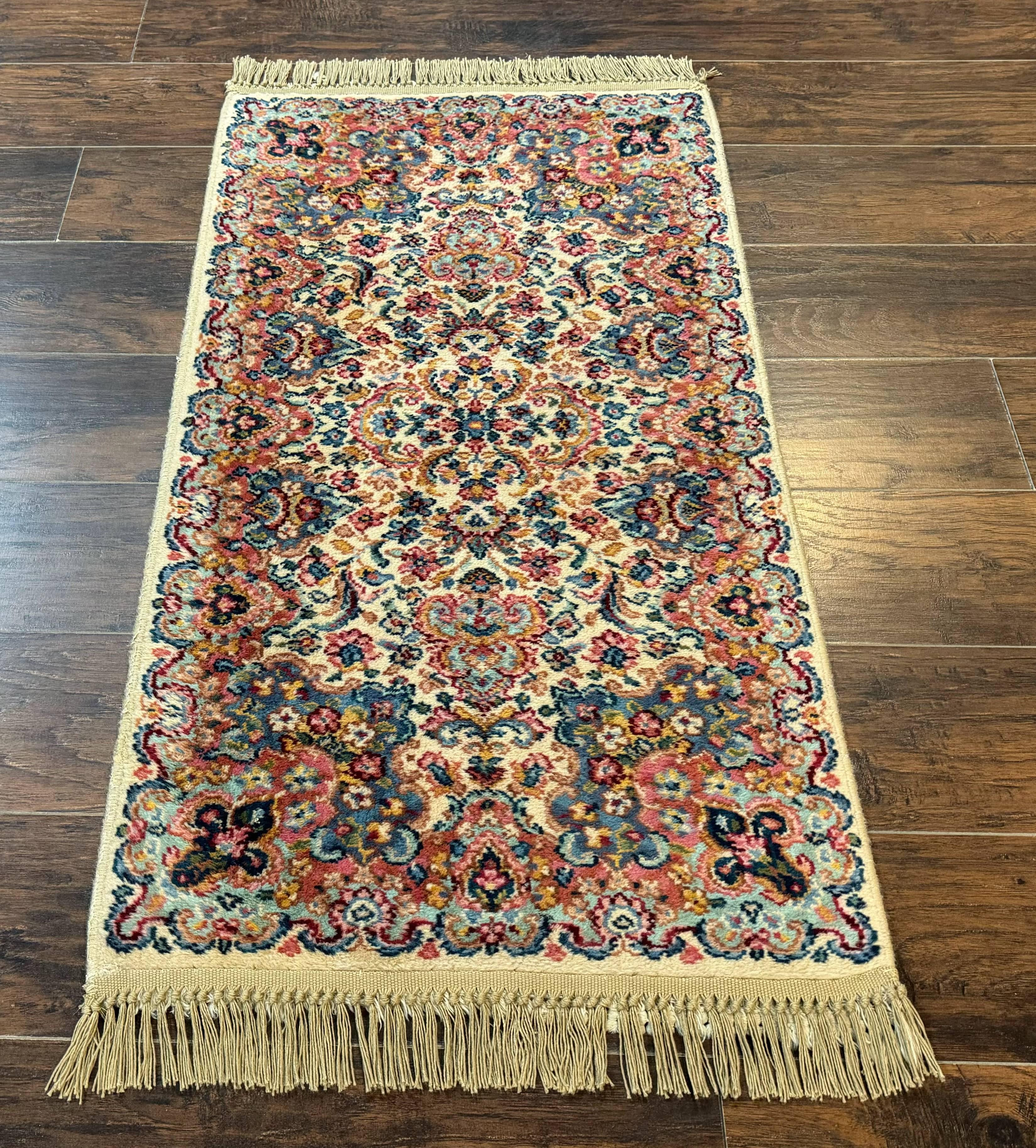 Karastan Rug 2x4, Karastan Kirman Rug #724, Wool Vintage Discontinued Small Karastan Area Rug, Ivory Kirman - Jewel Rugs