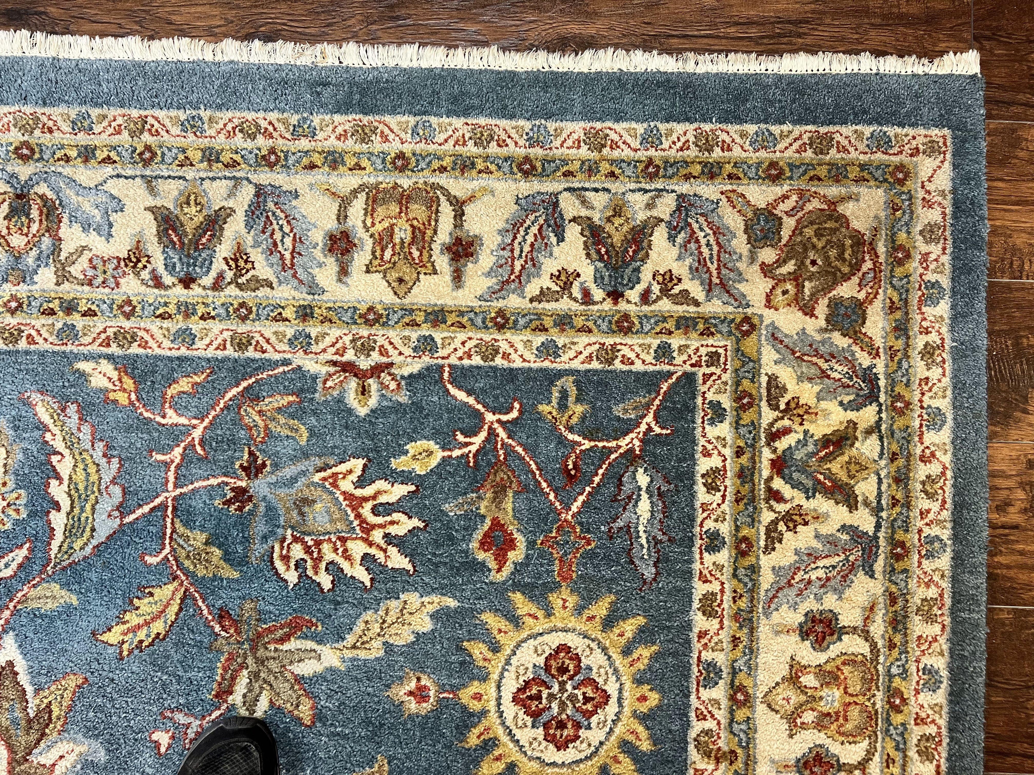 Indo Persian Rug 8x10, Blue Oriental Carpet, Floral, Handmade Vintage Wool Rug - Jewel Rugs