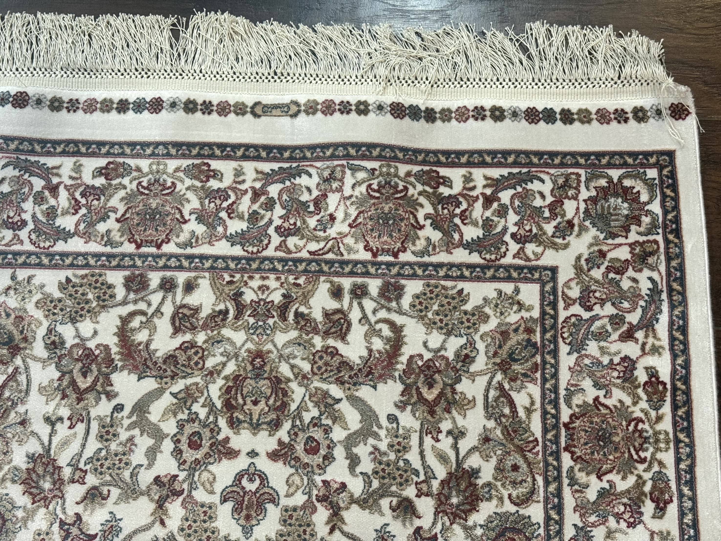 Small Turkish Silk Rug 2.6 x 4, Ivory, Allover Design, Bamboo Silk - Jewel Rugs