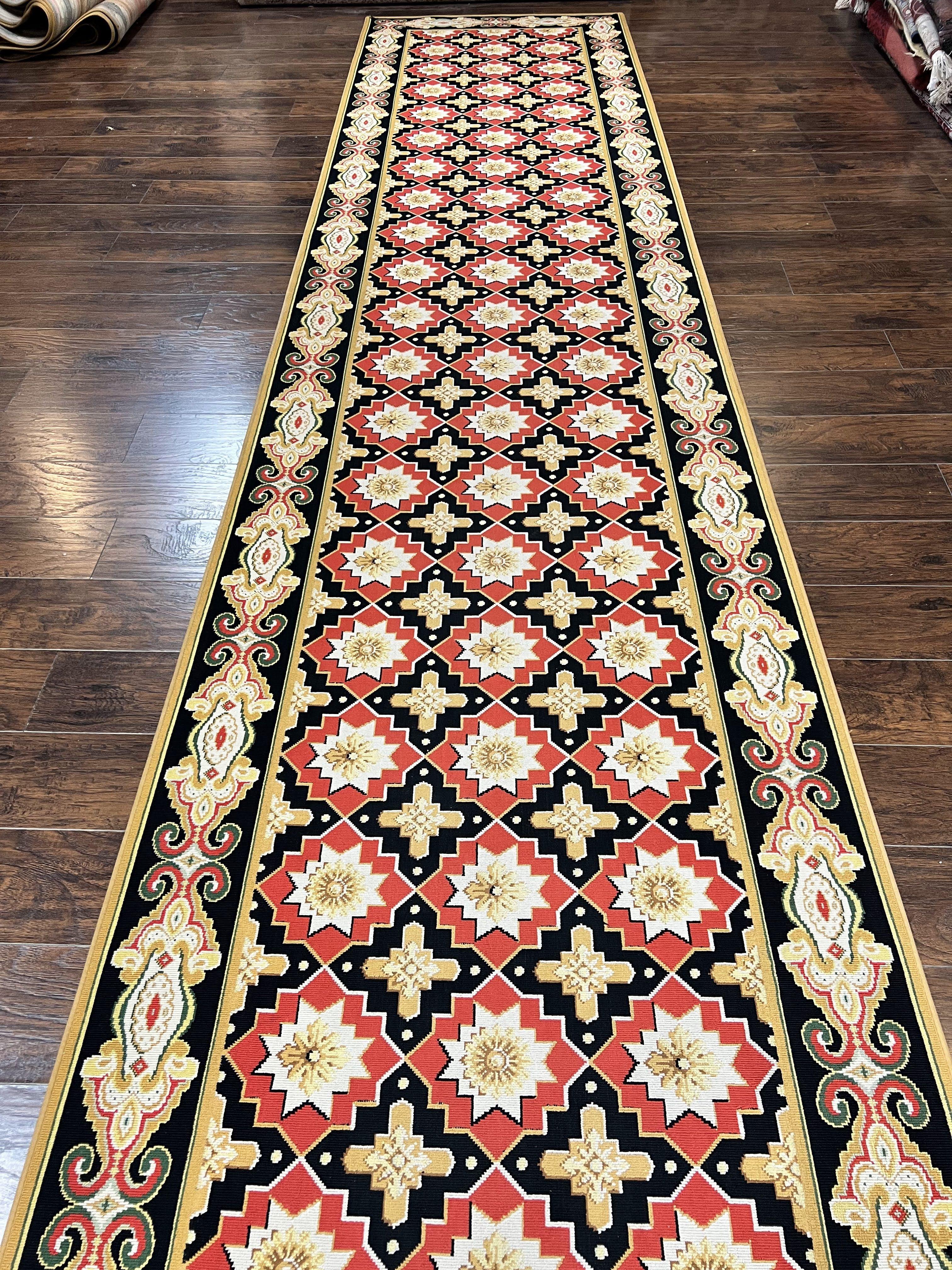 Runner Rug 4x19, Panel Design Rug, Custom Made Stark Runner Carpet, Wool, Vintage 4 x 19 Hallway Rug, European Design, Red Black Ivory Tan - Jewel Rugs