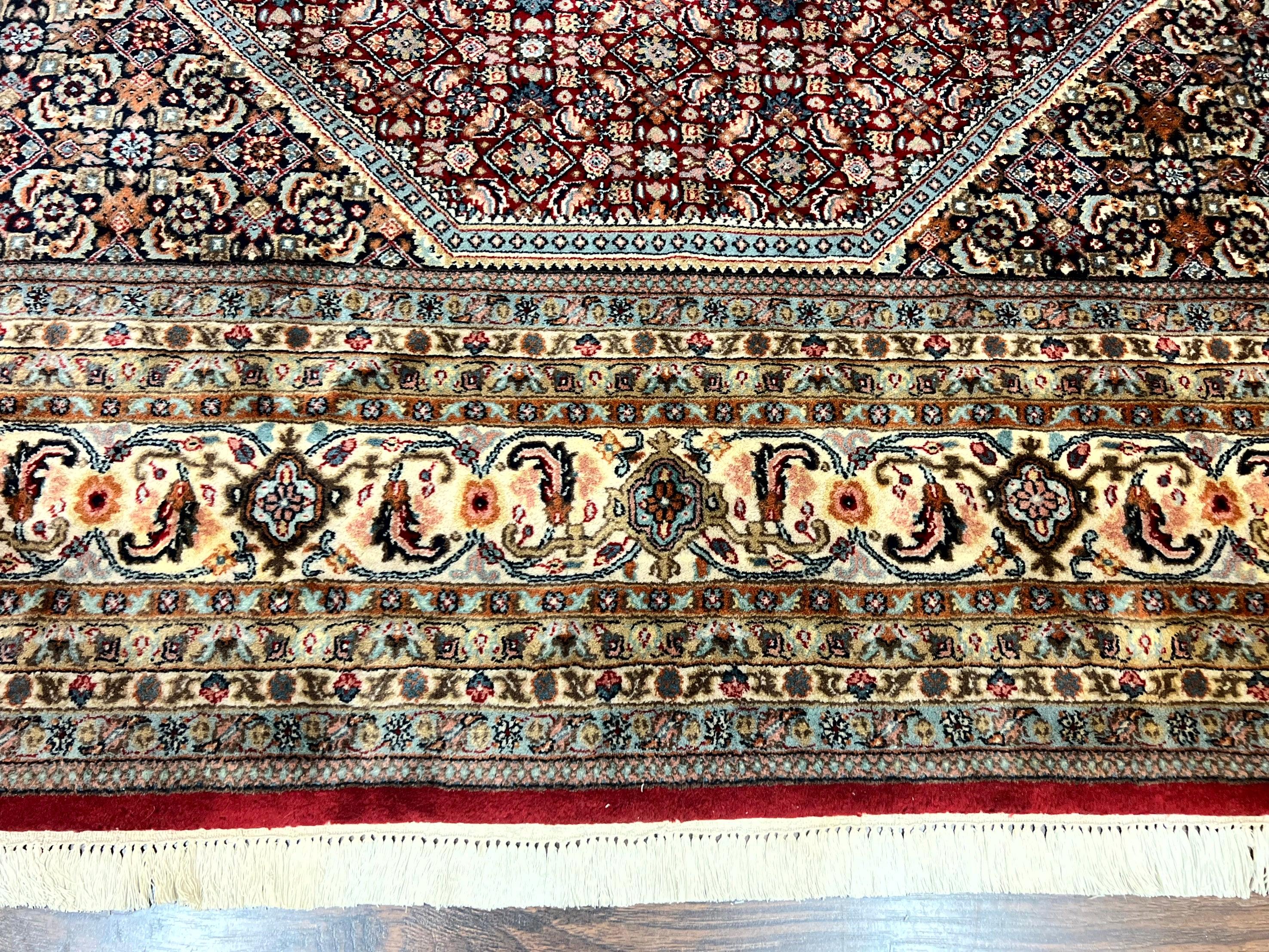 Square Indo Persian Bidjar Rug 10x10, Red, Handmade Vintage Wool Carpet - Jewel Rugs