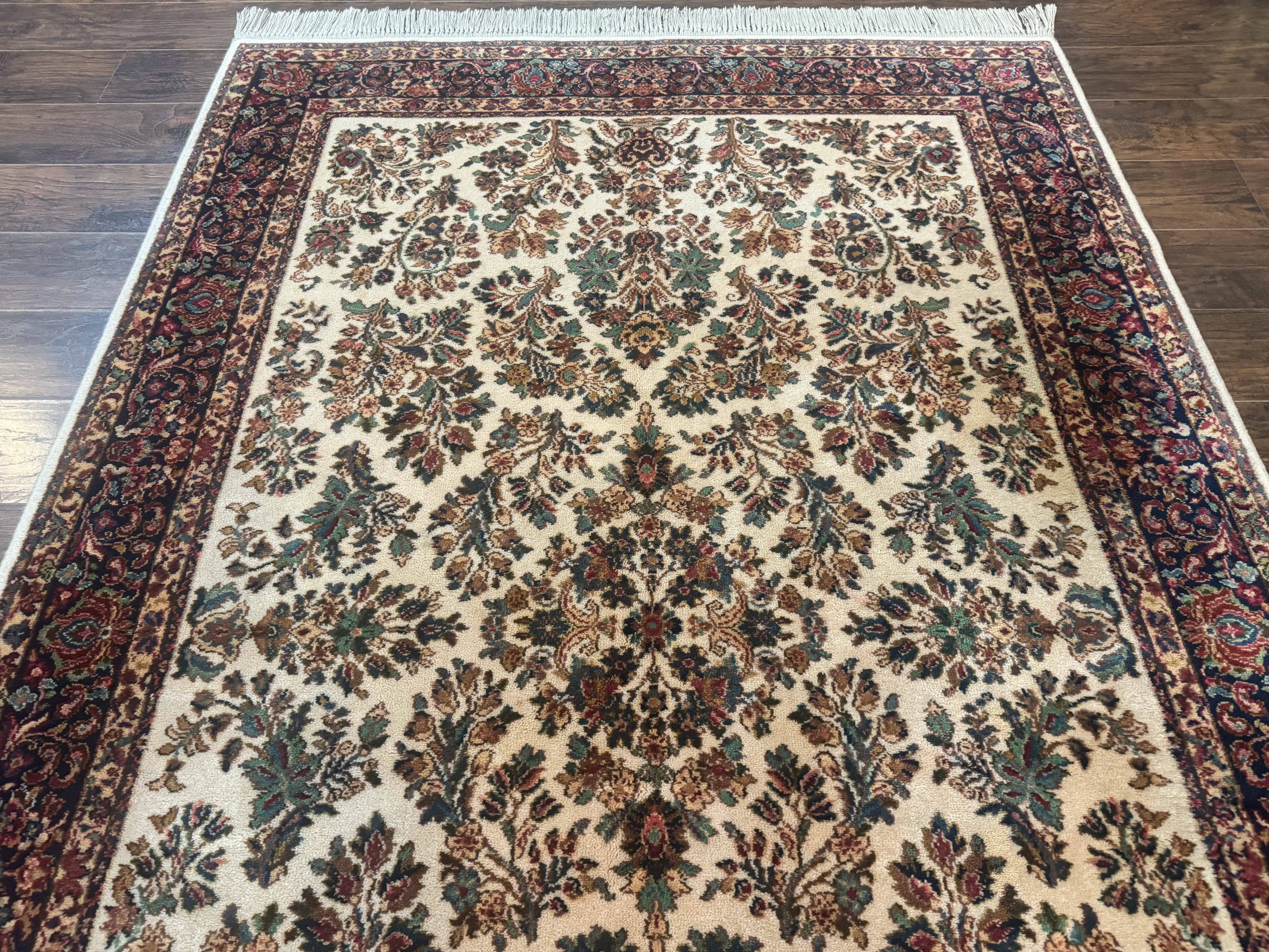Karastan Rug 5.9 x 9, Ivory Sarouk #760, Wool Pile, Original 700 Series, Vintage - Jewel Rugs