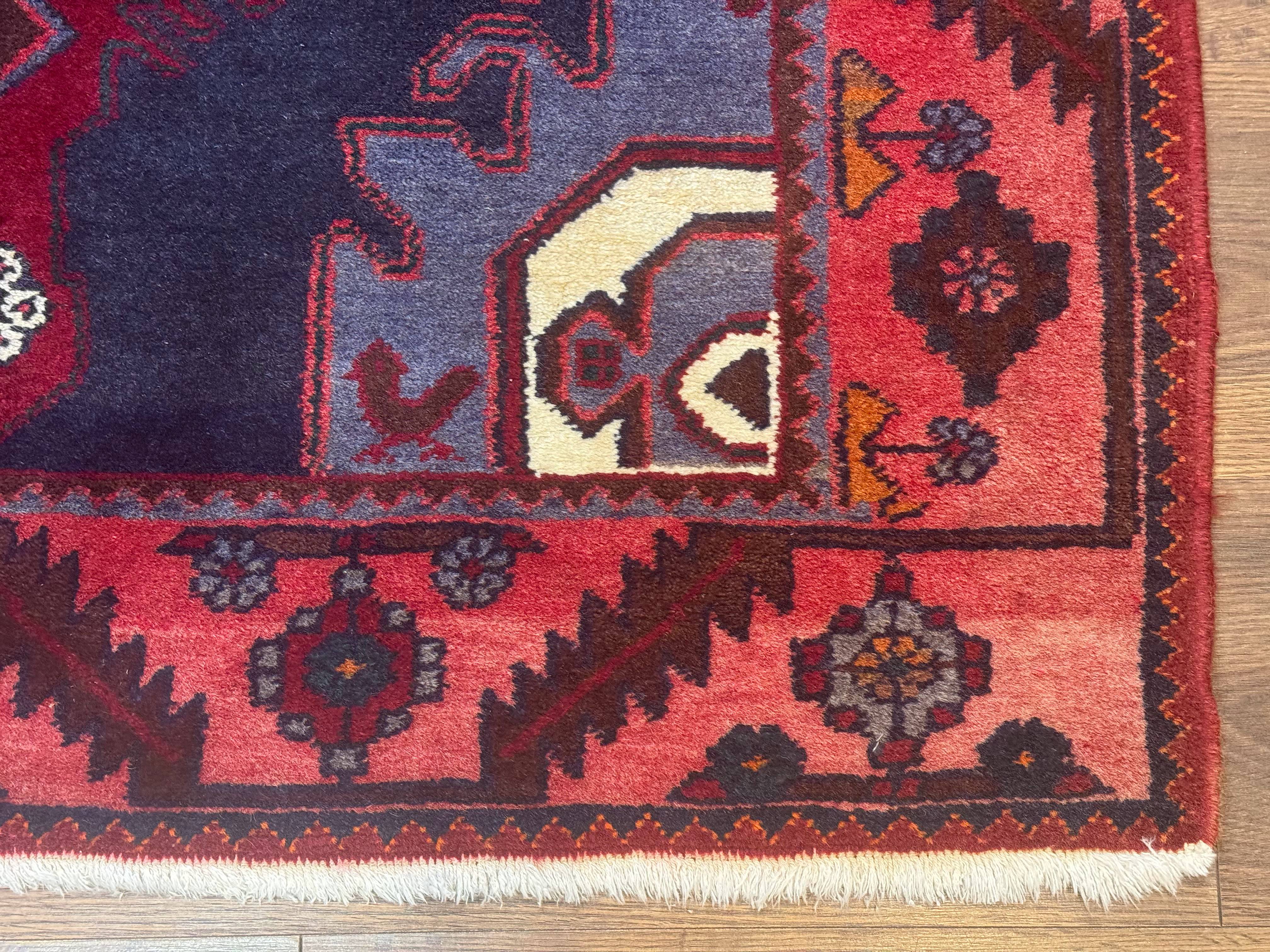 Persian Karajeh Runner Rug 3.6 x 9.5, Geometric Medallions, Tribal Village Rug, Navy Blue, Handmade - Jewel Rugs