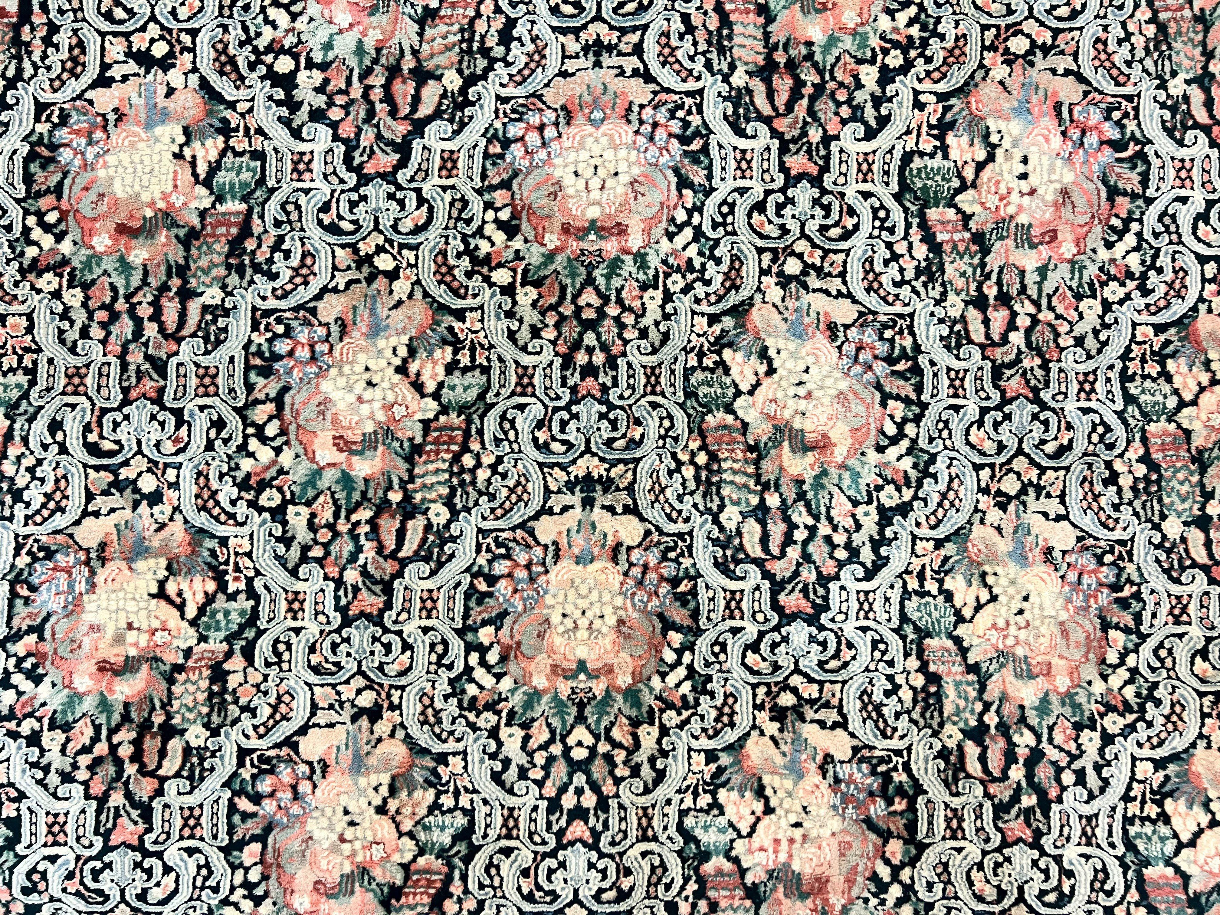 Indo Persian Rug 9x12, Kirman Carpet, Floral Bouquets, Wool Handmade Vintage Rug - Jewel Rugs