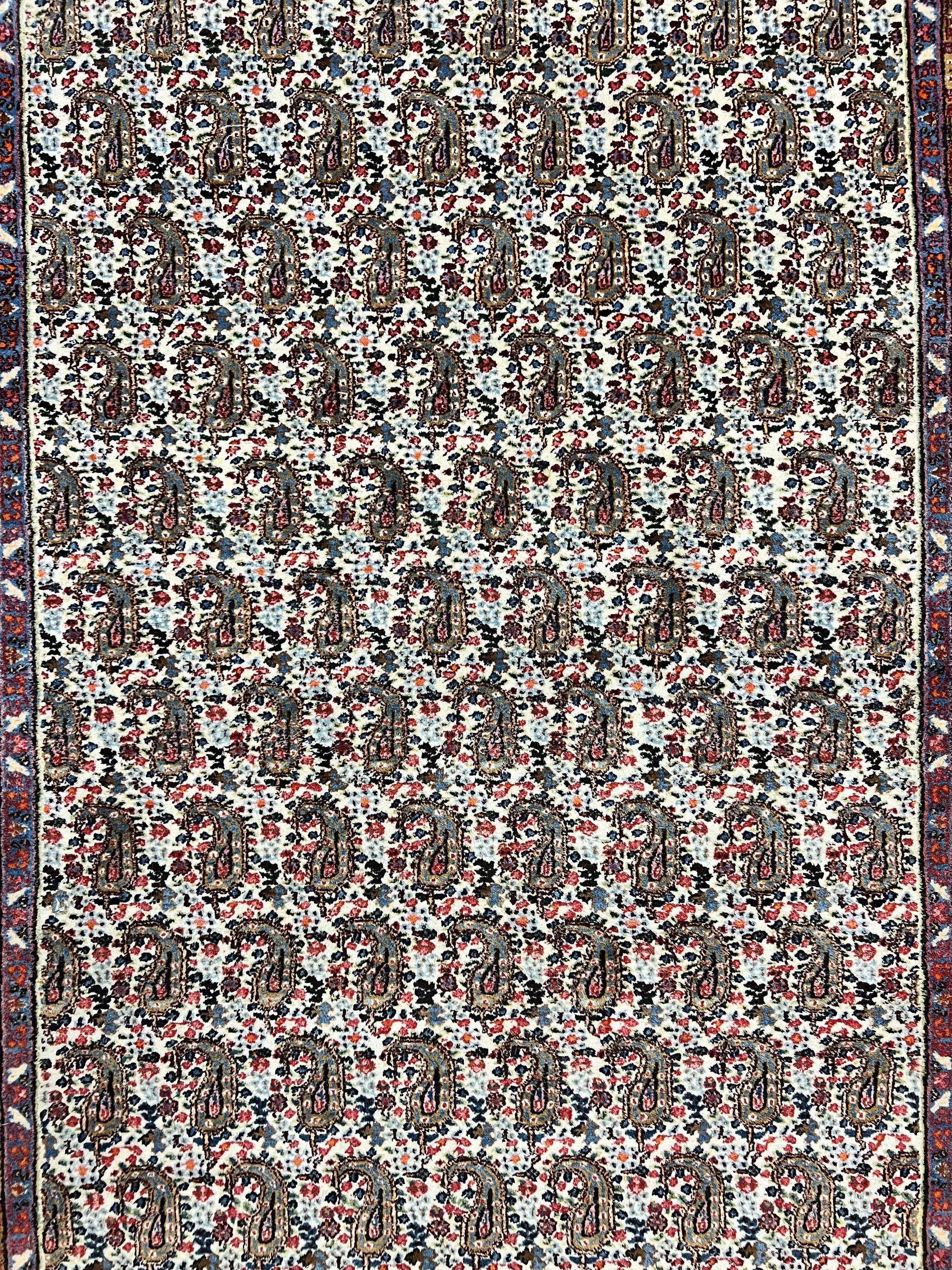 Persian Rug 4x6, Mashad Kashmar Rug, Boteh Paisley Design, Allover Repeated Pattern, Ivory Hand Knotted Vintage Semi Antique Persian Oriental Carpet - Jewel Rugs