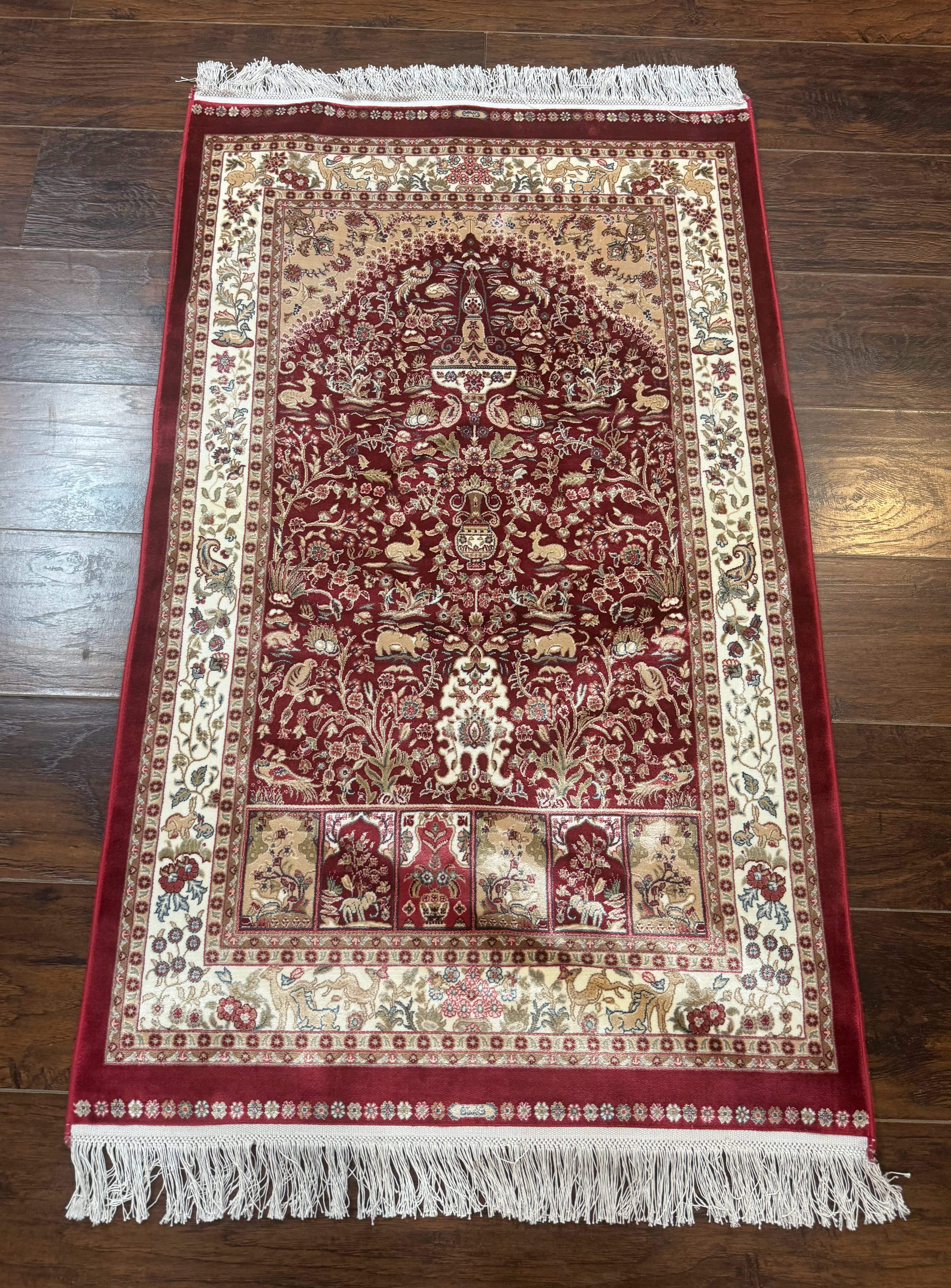 Tree of Life Turkish Silk Rug 2.6 x 4, Red, Bamboo Silk - Jewel Rugs