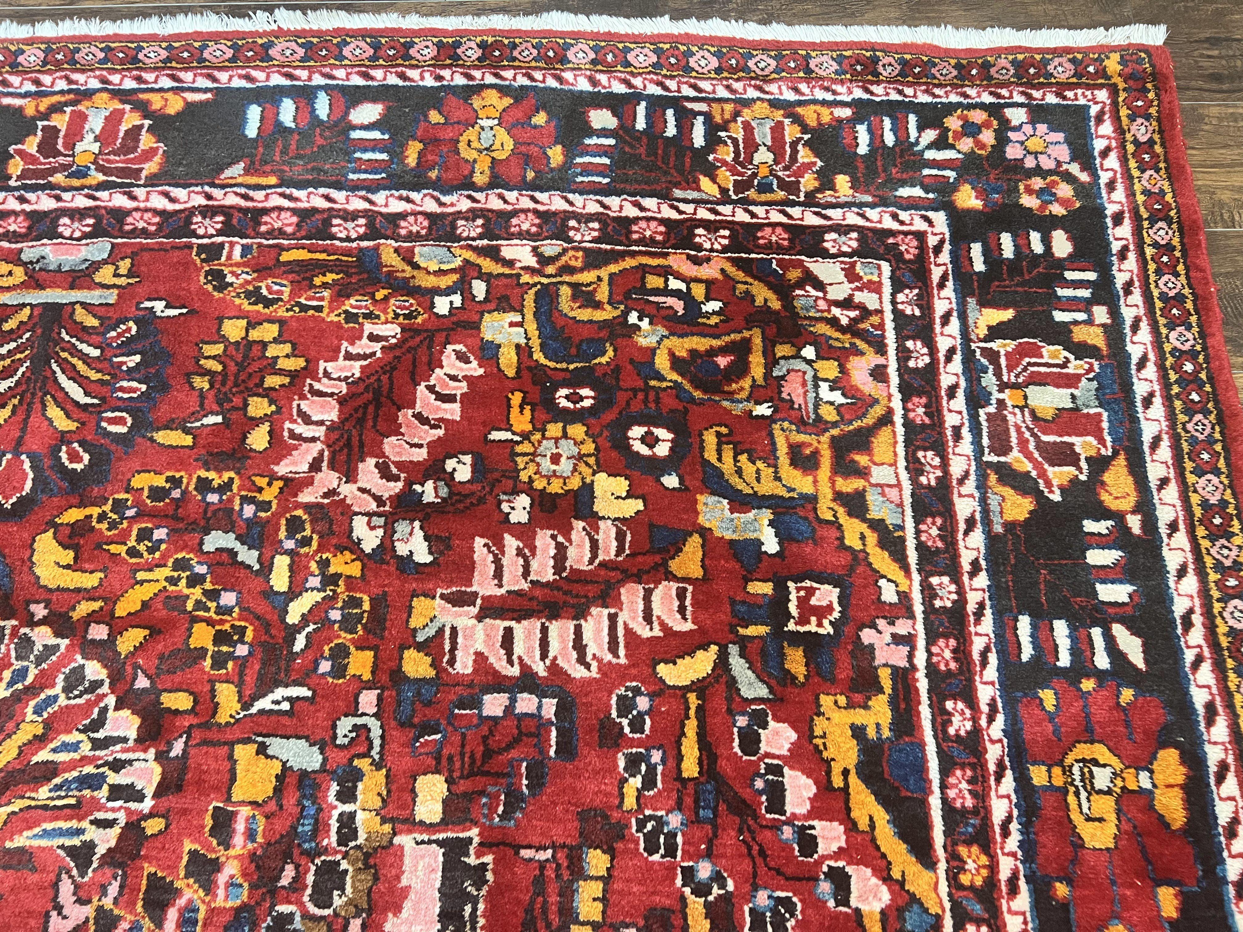 Antique Persian Lilian Rug 9x13, Wool Hand Knotted Red Persian Hamadan Carpet, Floral Medallion, Room Sized Authentic Oriental Rug - Jewel Rugs