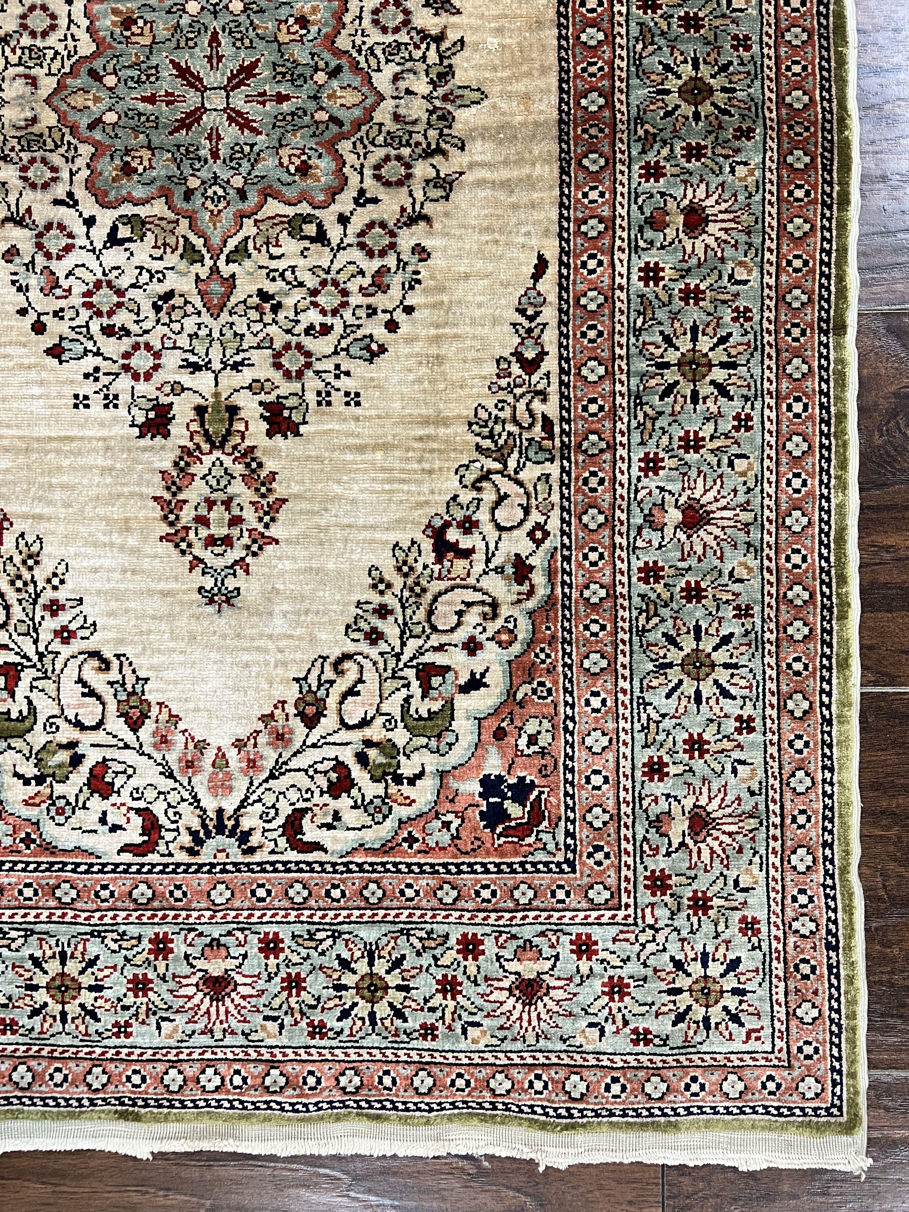 Silk Turkish Kayseri Rug 2x3, Very Finely Hand Knotted, Semi Open Field, Vintage, Silk Pile on Silk Foundation, 300 KPSI - Jewel Rugs