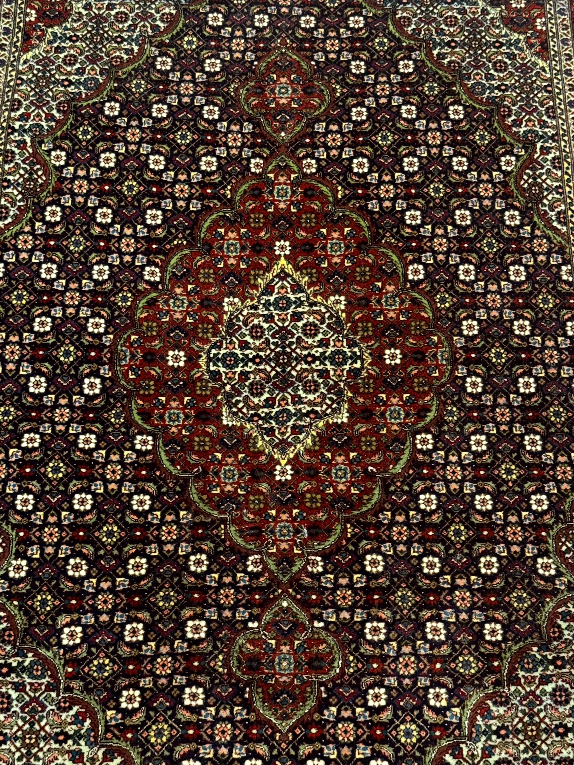 Persian Tabriz Rug 3x5, Wool on Silk Foundation, Very Fine 550 KPSI, Dark Navy Blue - Jewel Rugs