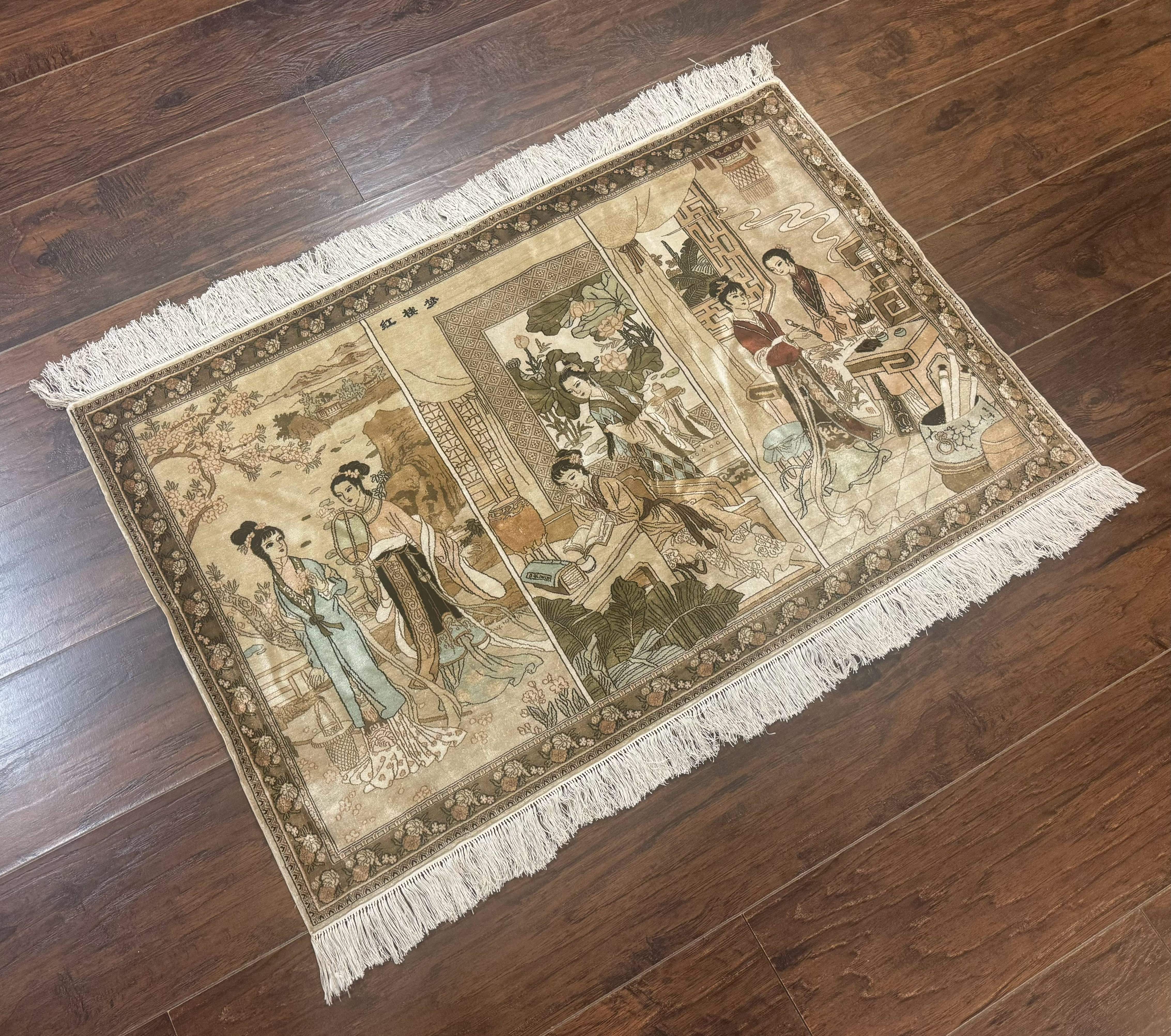 Silk Chinese Pictorial Rug, Extremely Fine 1150 KPSI, Marvelous, Wall Hanging Rug - Jewel Rugs