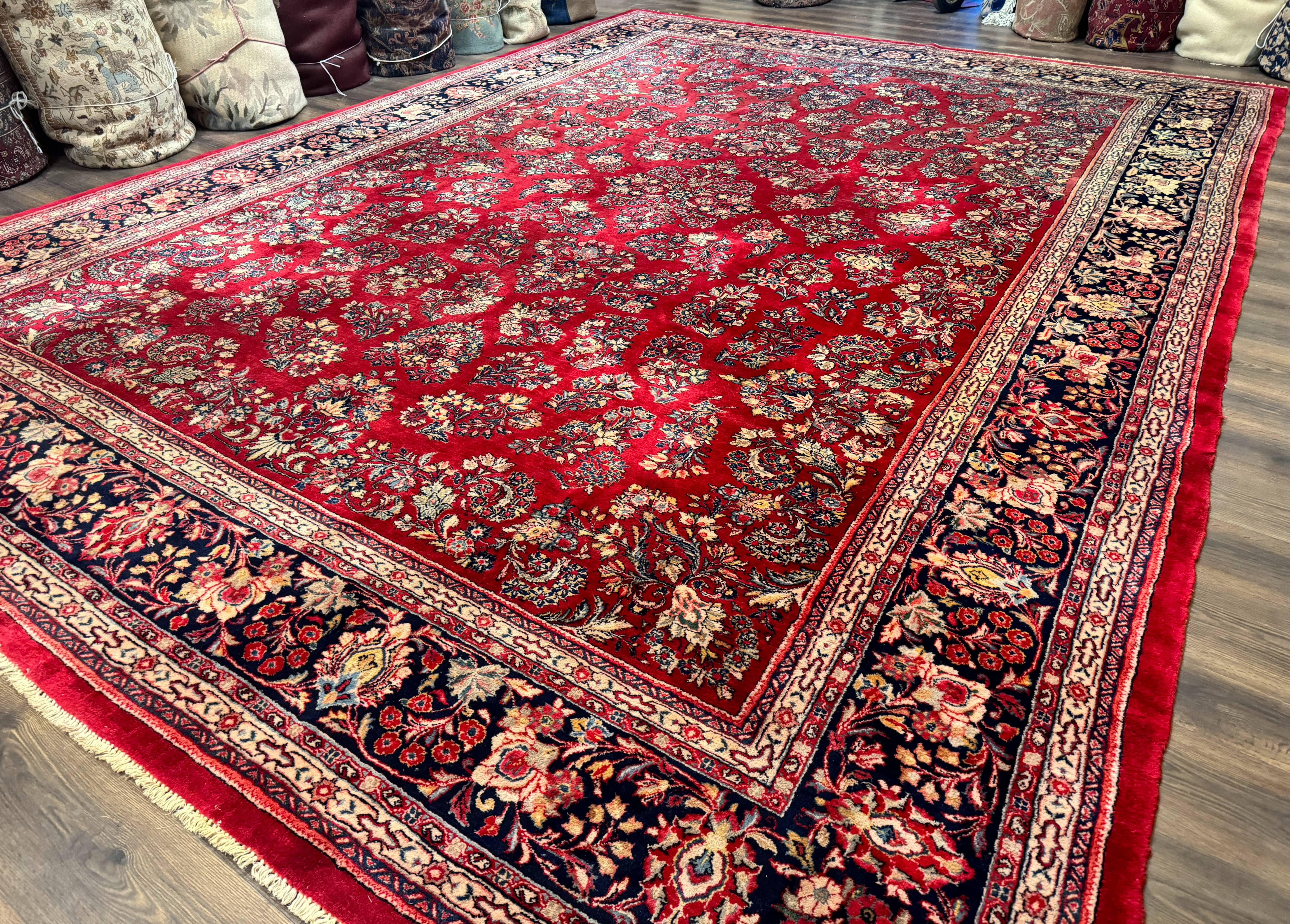 Large Persian Sarouk Rug 12x16, Palace Sized Antique Persian Carpet, Red, Allover Pattern, Handmade Wool Rug - Jewel Rugs