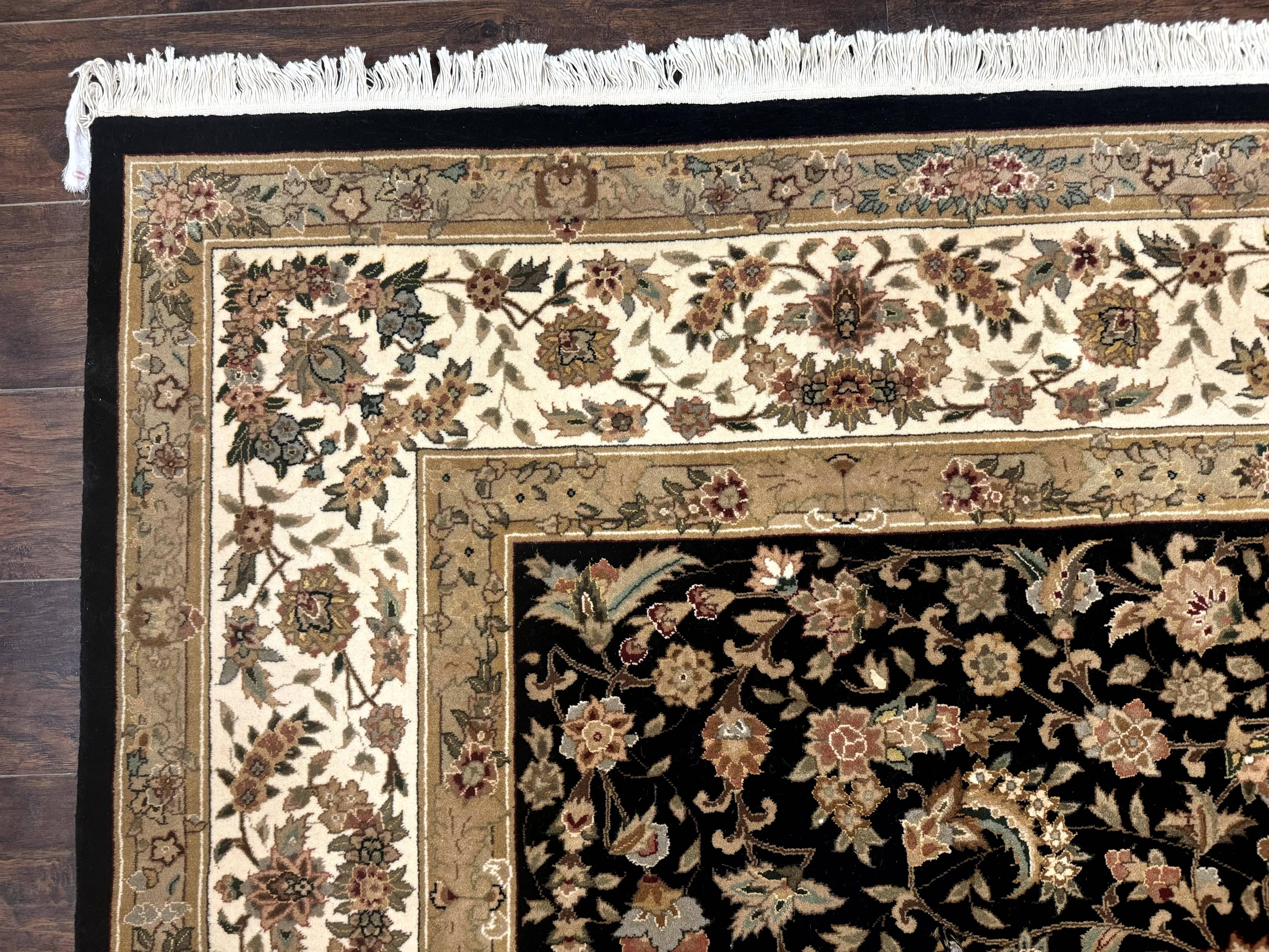 Sino Persian Rug 9x12, Floral Medallion, Black and Ivory, Elegant - Jewel Rugs