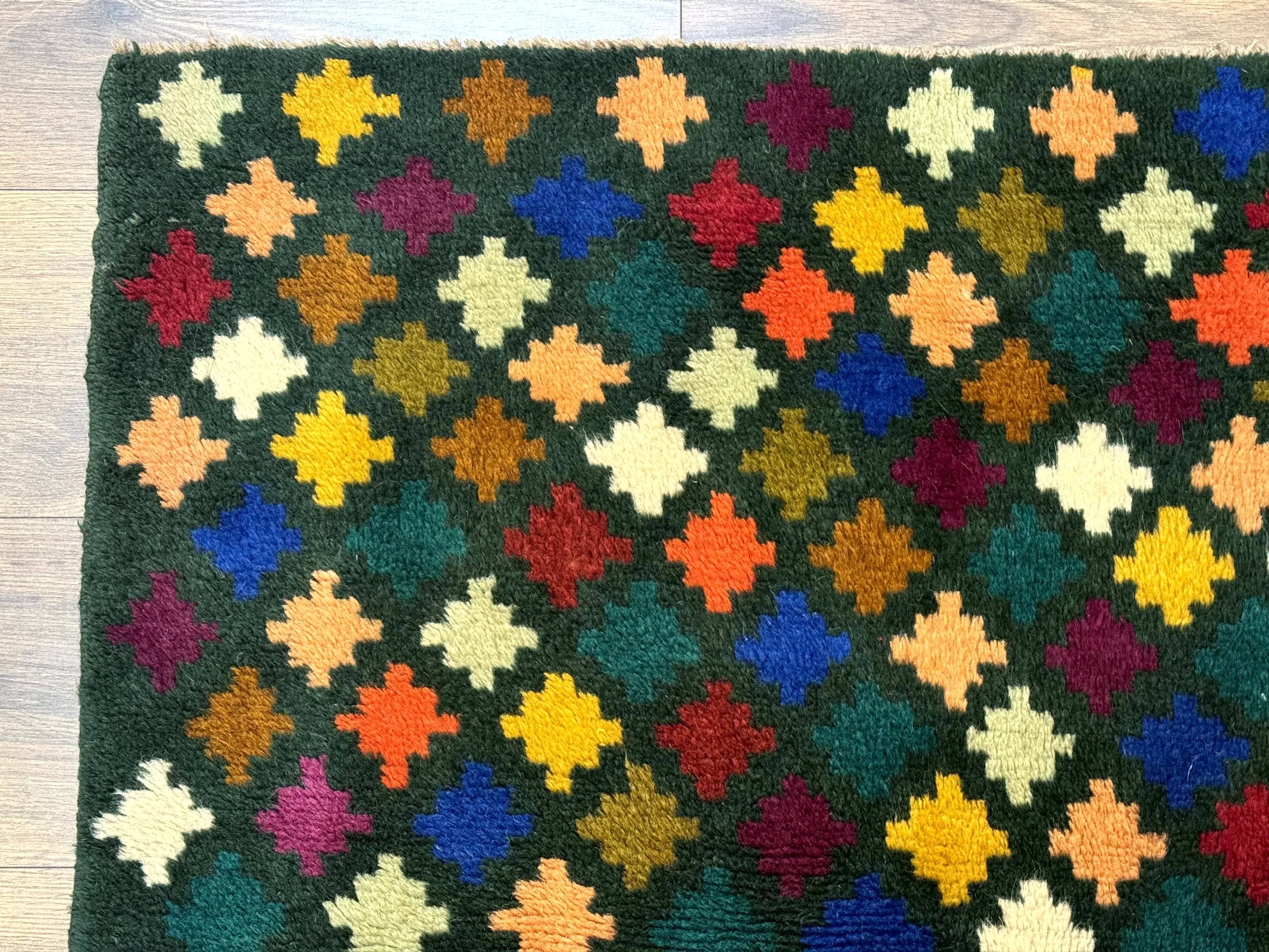 Afghan Balouch Rug 3x5, Dark Green and Multicolor, Wool, Handmade - Jewel Rugs