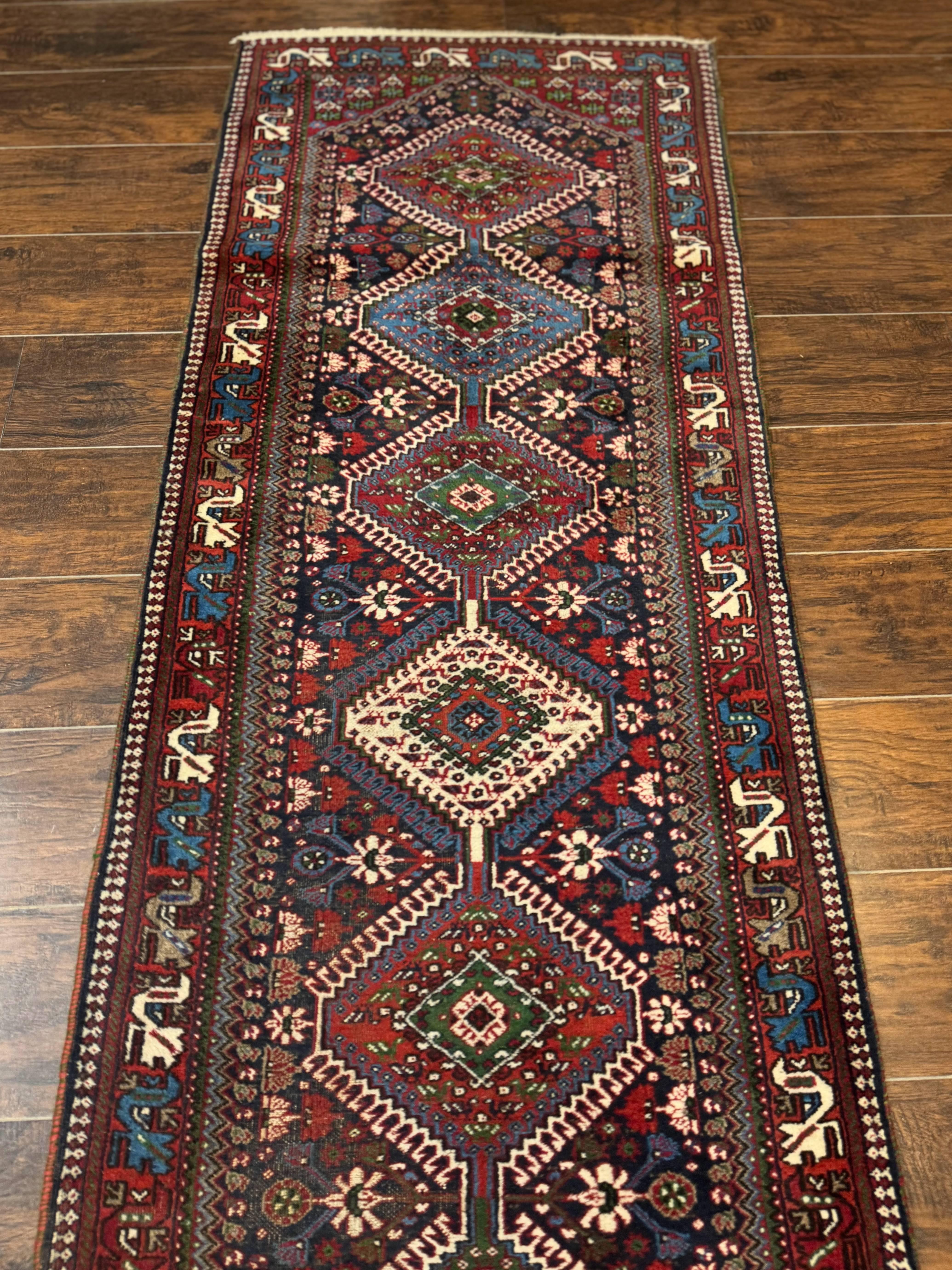 Persian Tribal Runner Rug 2.6 x 20 ft, Antique Persian Shiraz Carpet for Hallway, Colorful Navy Blue - Jewel Rugs