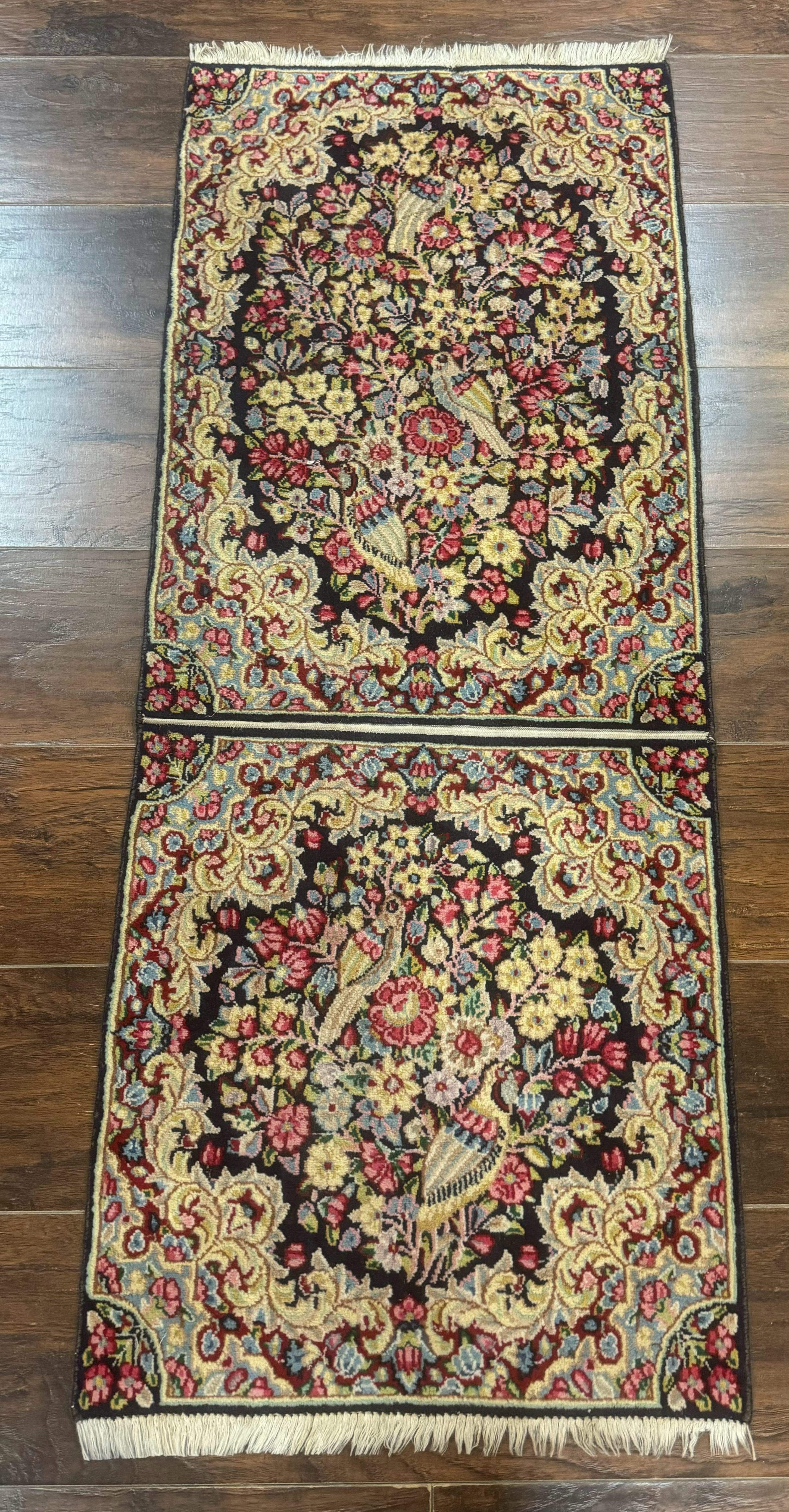 Persian Kerman Double Bag Face Rug, Floral, Birds, Very Fine 225 KPSI, Wool Handmade - Jewel Rugs