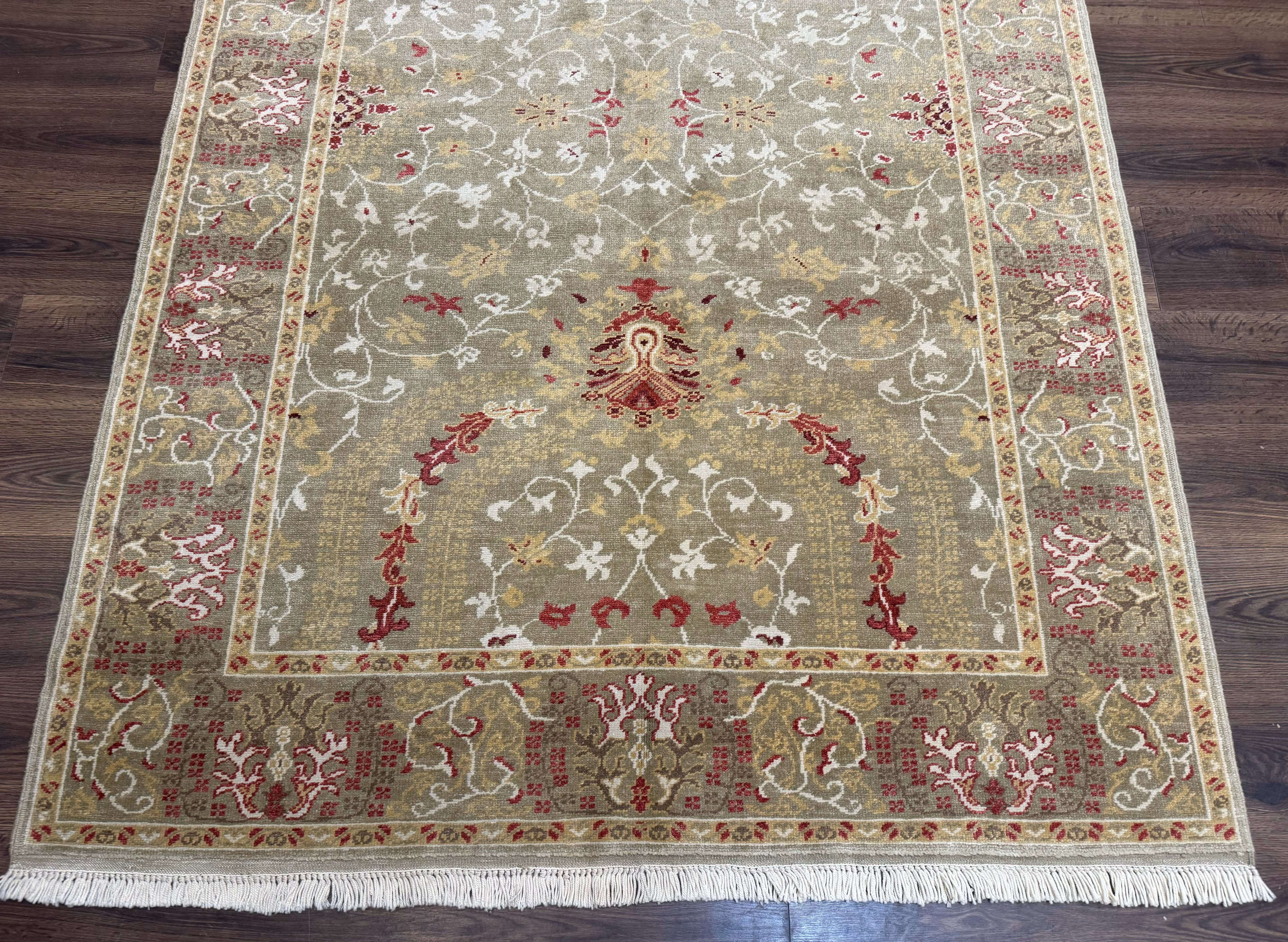 Egyptian Wide Runner Rug 5 x 18 ft, Hand Knotted Hallway Carpet, Light Olive Green, Allover Pattern - Jewel Rugs