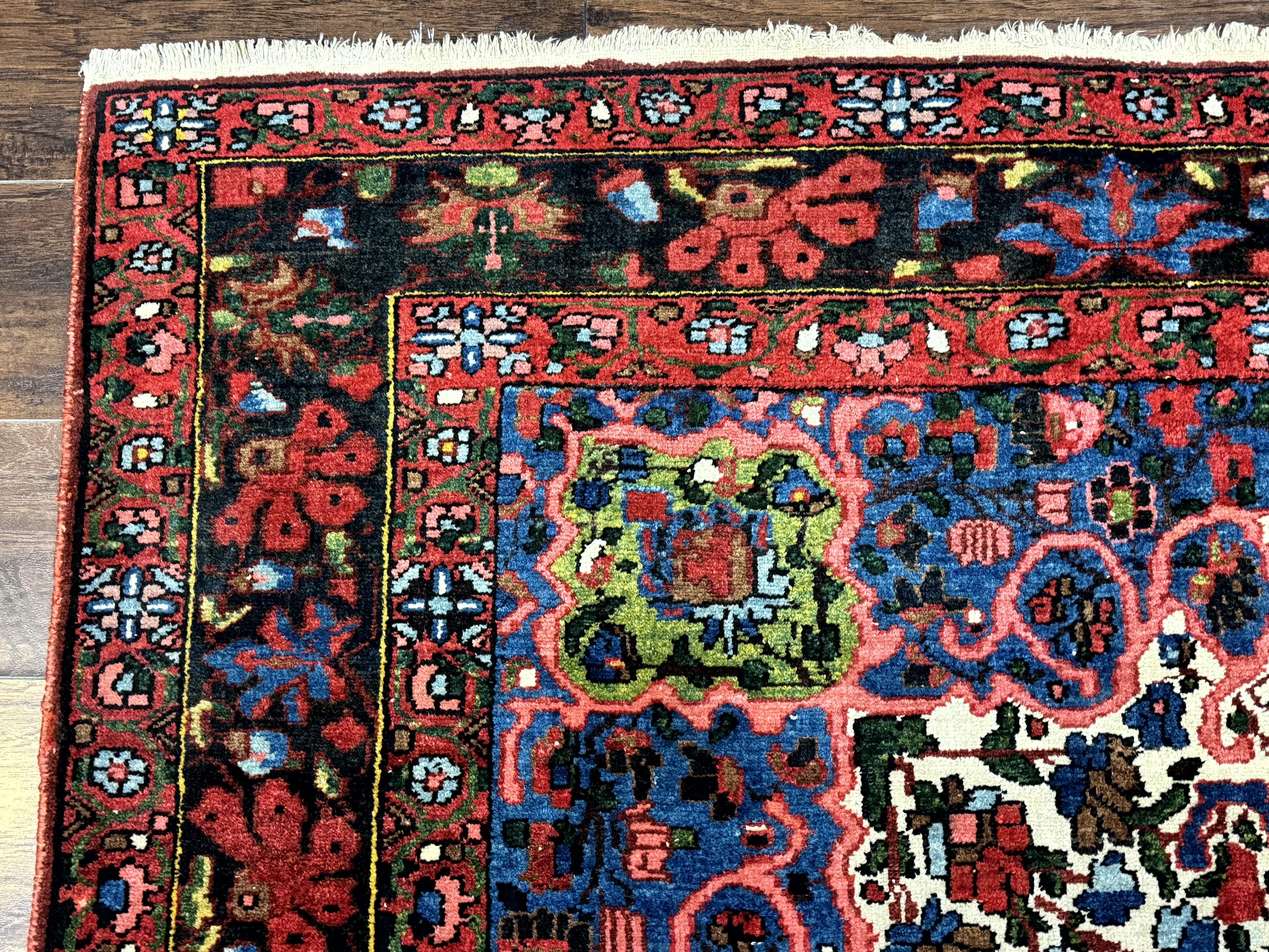 Persian Bakhtiari Rug 7x10, Antique Persian Carpet, Colorful, Great Colors, Ivory Red Blue, Rare Tribal Rug - Jewel Rugs