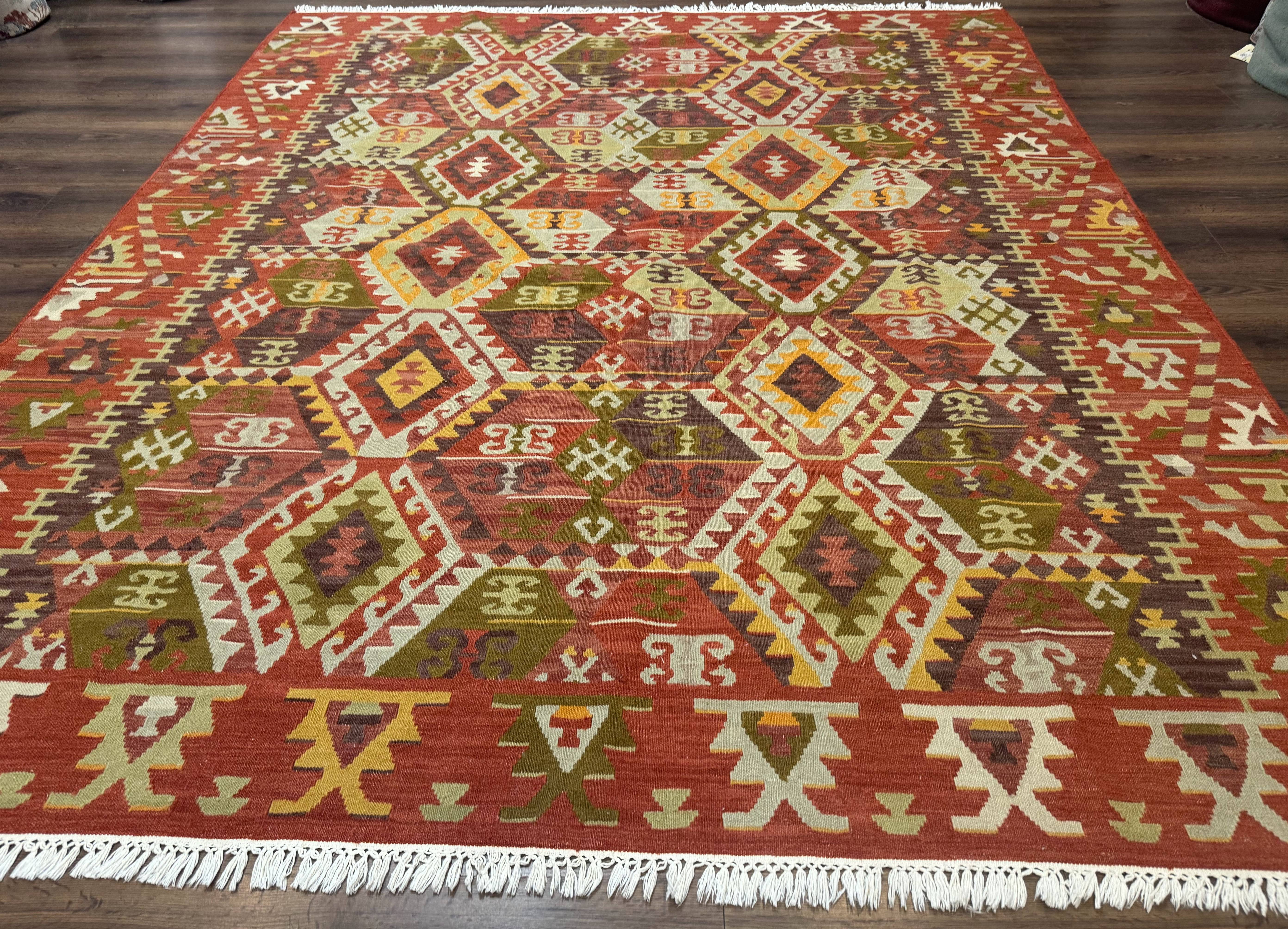 Turkish Kilim Rug 8x10, Geometric Design, Large Kilim Carpet - Jewel Rugs