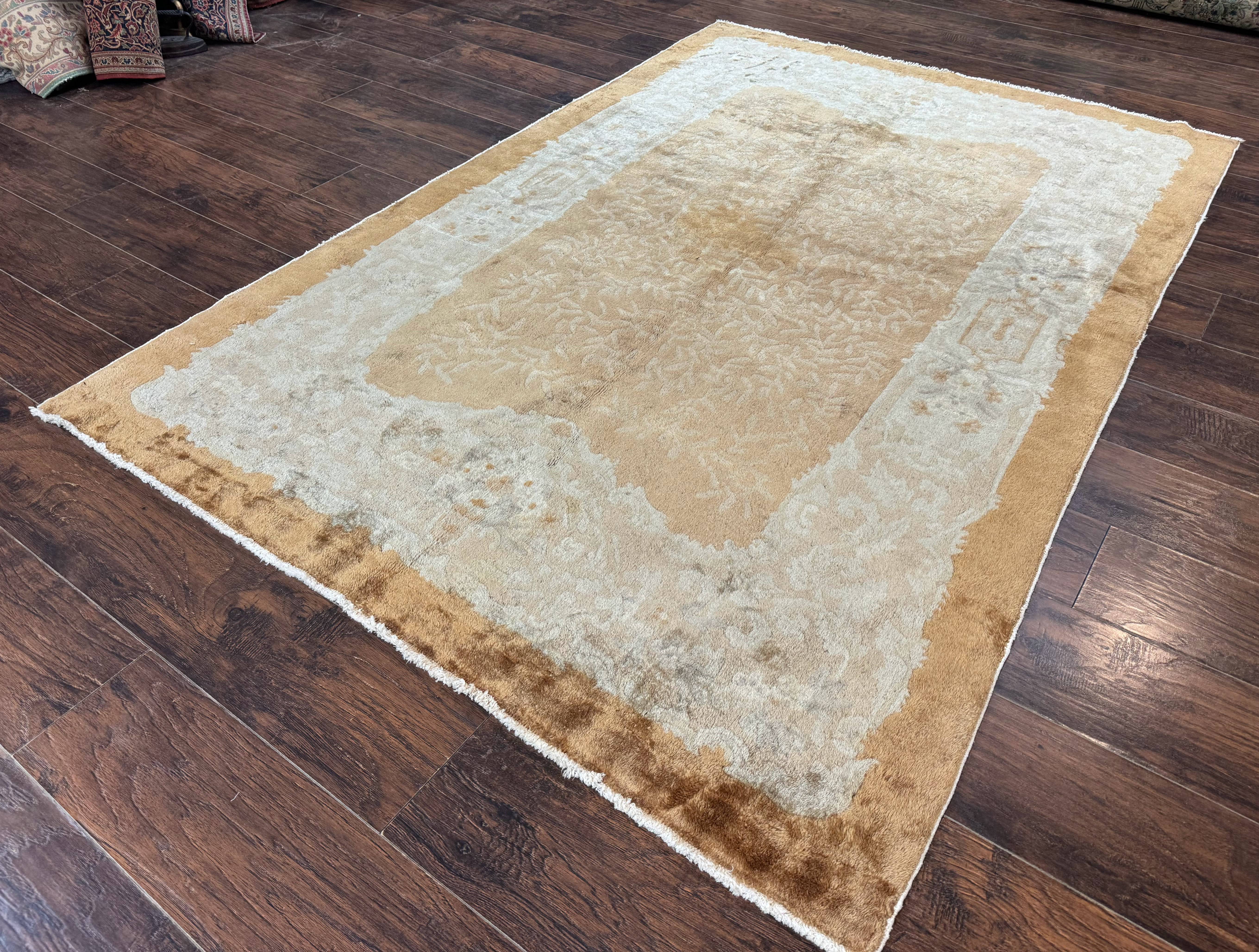 Chinese Peking Rug 5x7, Golden-Tan, Vintage Chinese Wool Carpet - Jewel Rugs