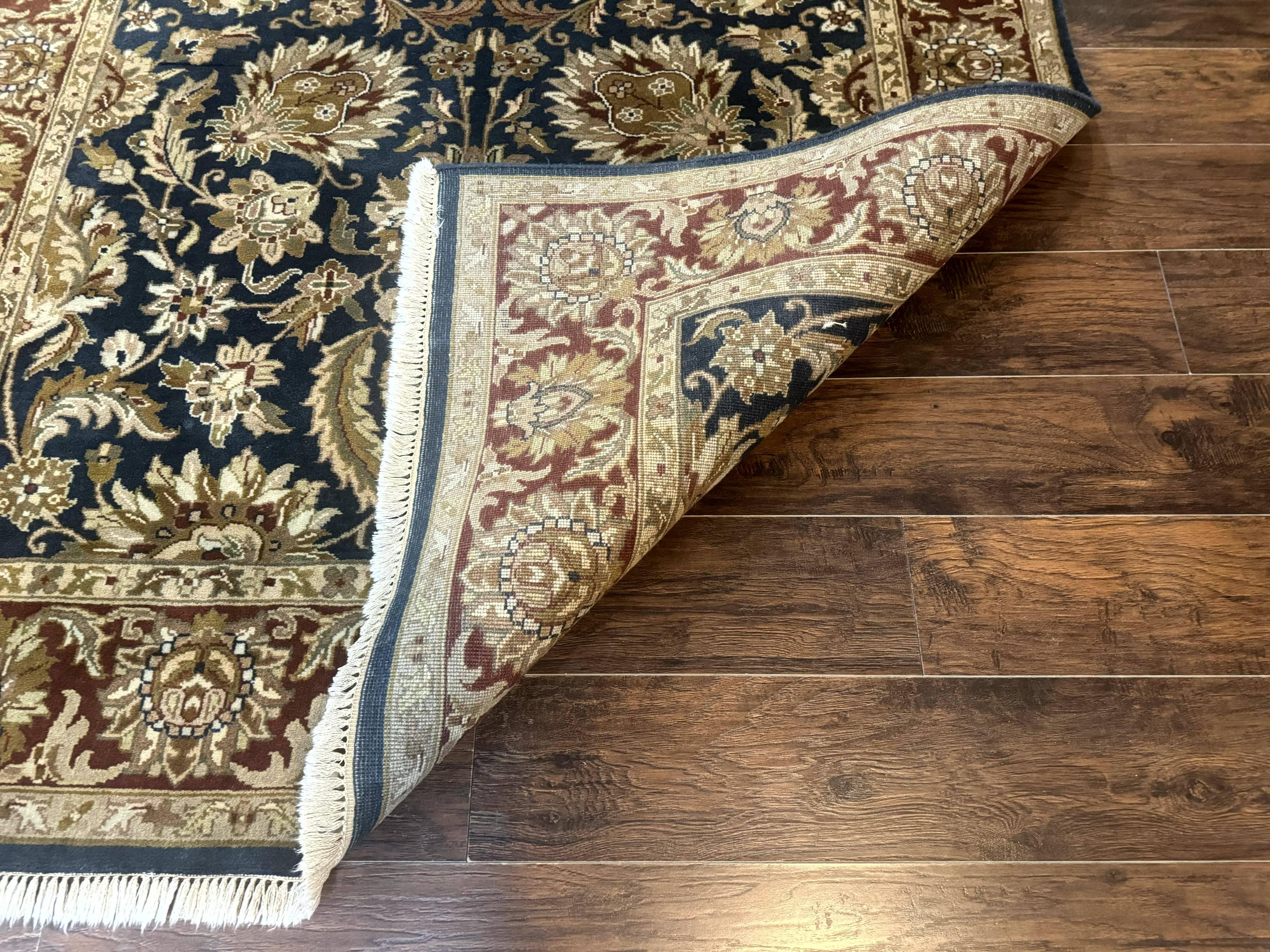 Indian Agra Rug 6x9, Floral, Traditional Rug, Dark Green Maroon Tan - Jewel Rugs