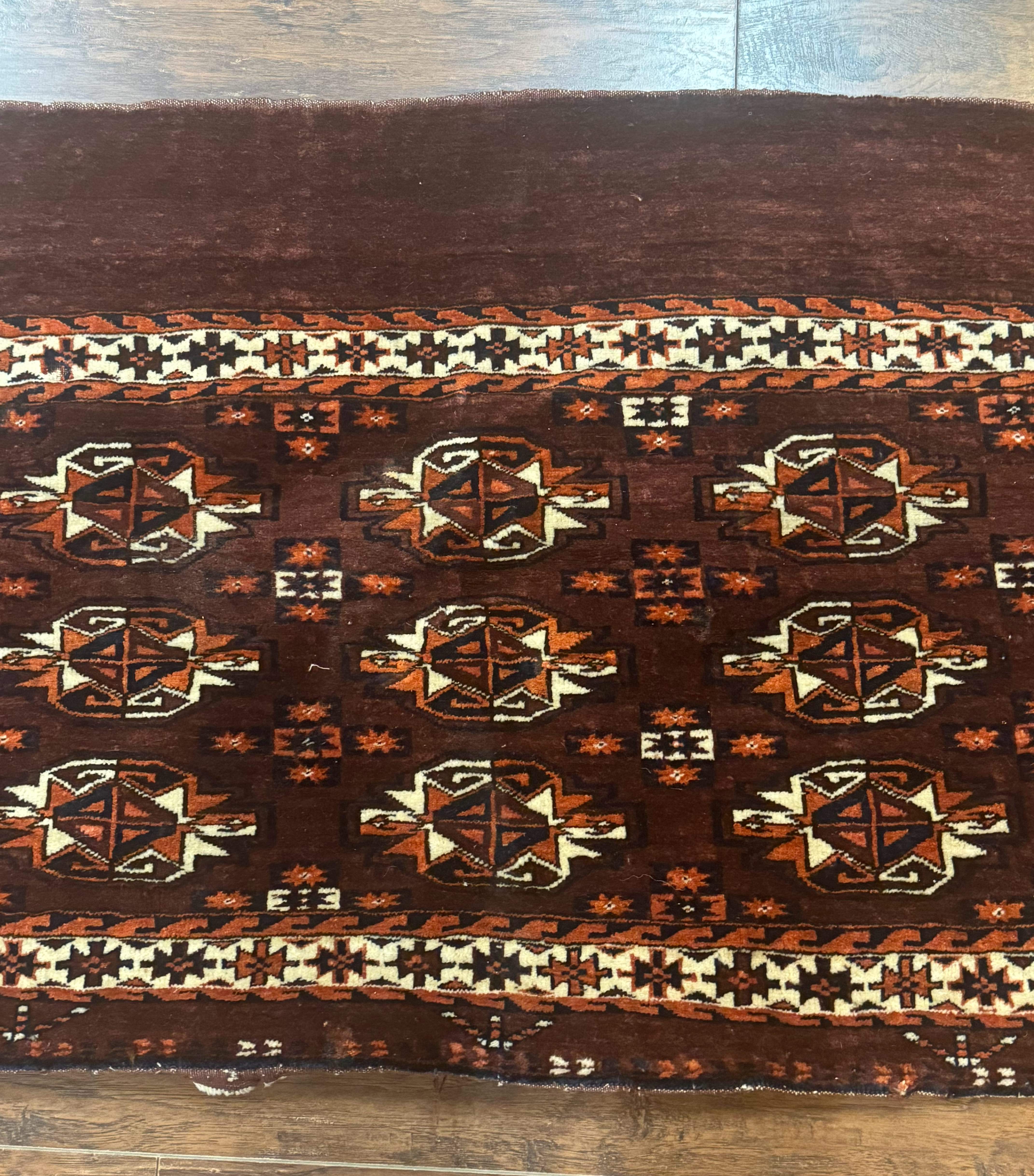 Persian Turkoman Yamud Cushion Cover Rug 3x4 – Burgundy and Ivory, Hand-Knotted Wool Antique - Jewel Rugs