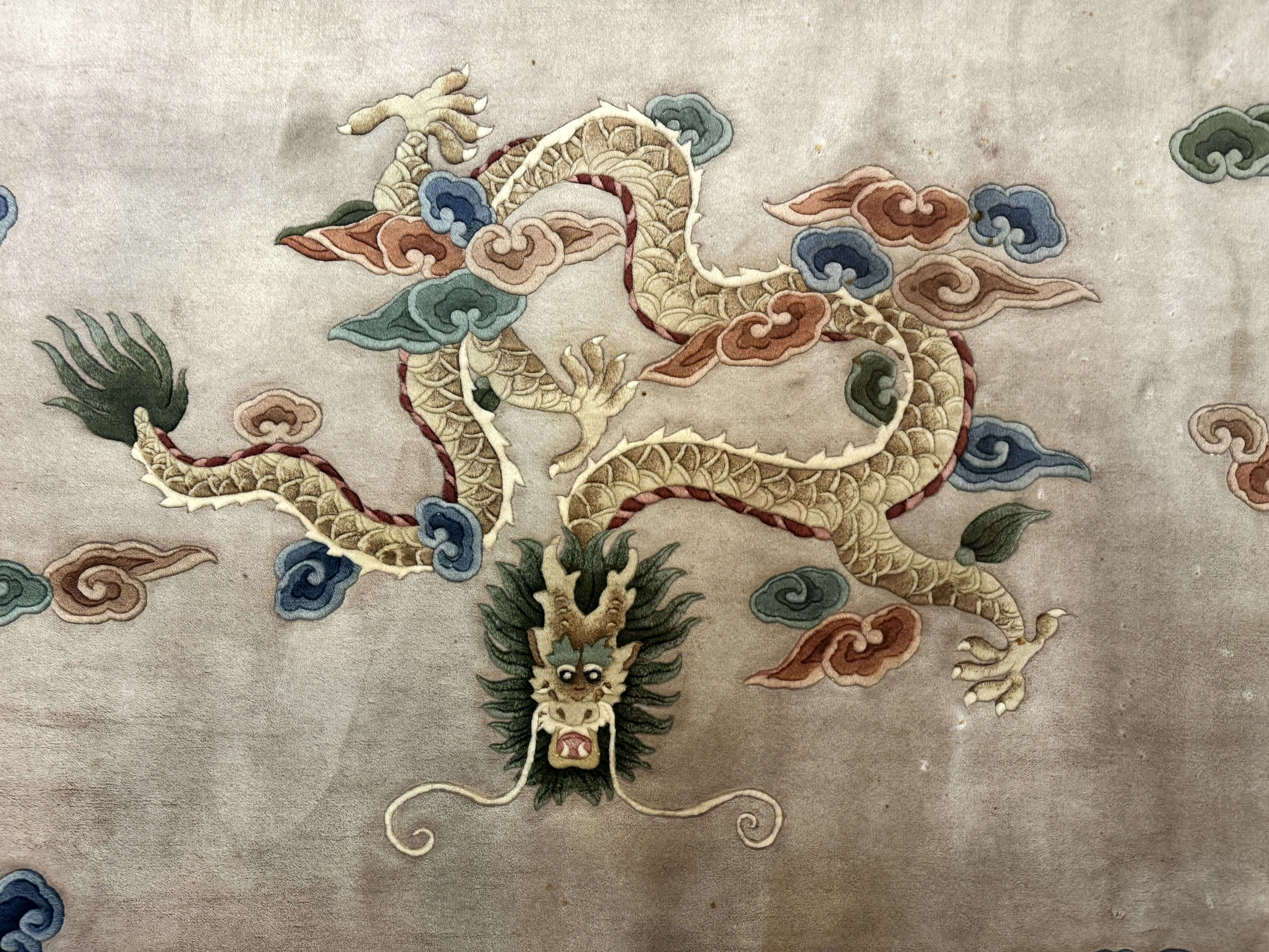 Chinese Wool Rug 9x12 with Dragons, Vintage Chinese 90 Line Carpet - Jewel Rugs